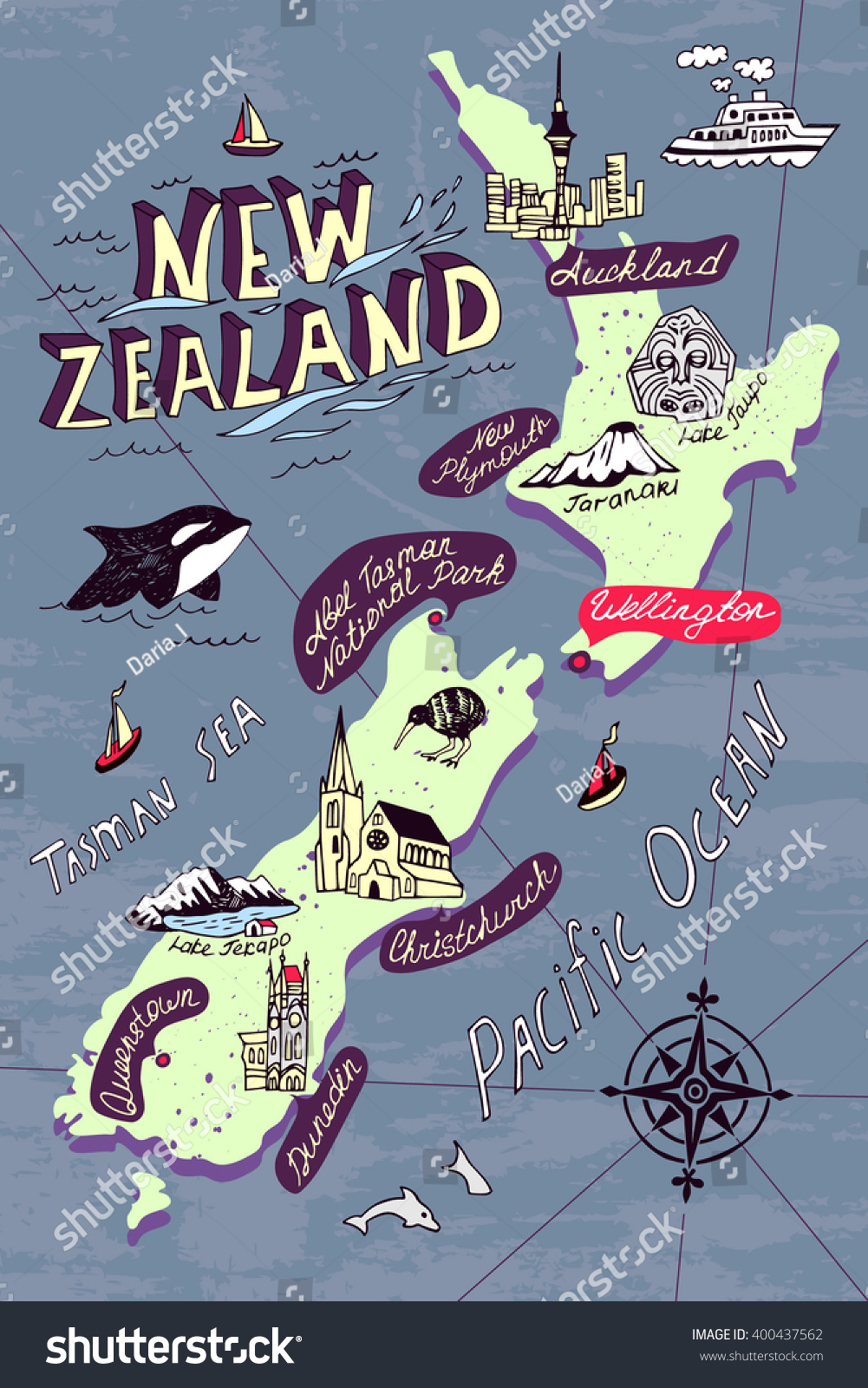 Illustrated map of the New Zealand