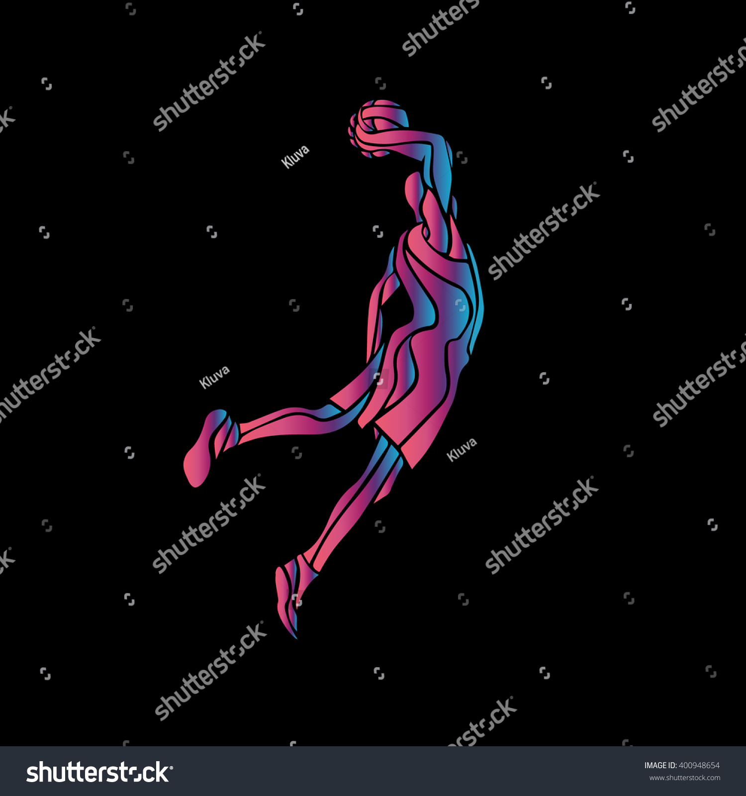 Basketball player Slam Dunk Neon Glow Silhouette. Creative vector illustration on black background