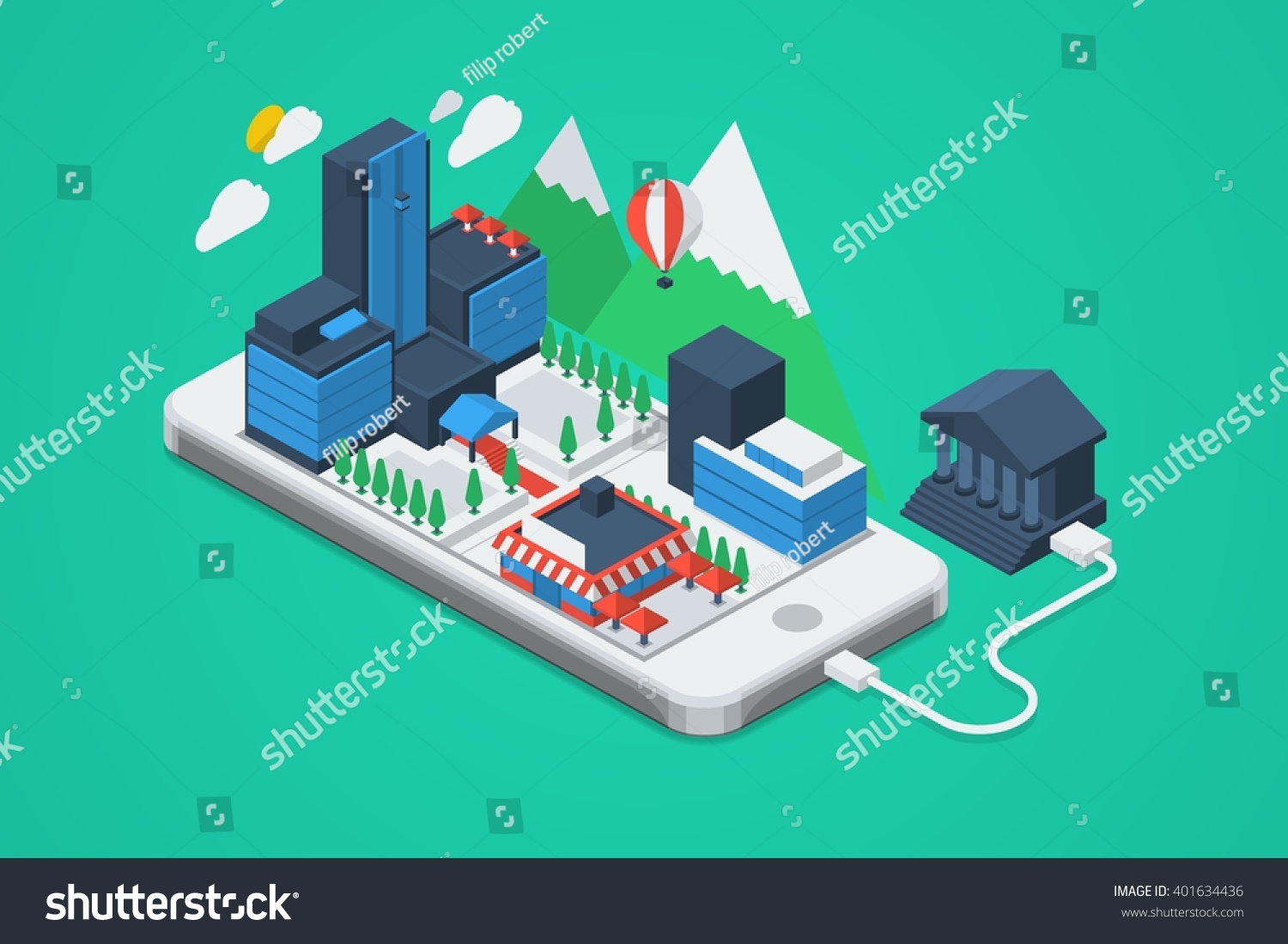 vector illustration with city on phone