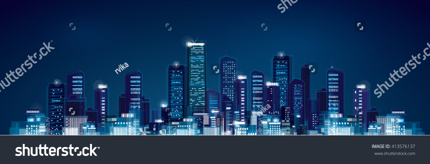 Vector night panoramic cityscape.