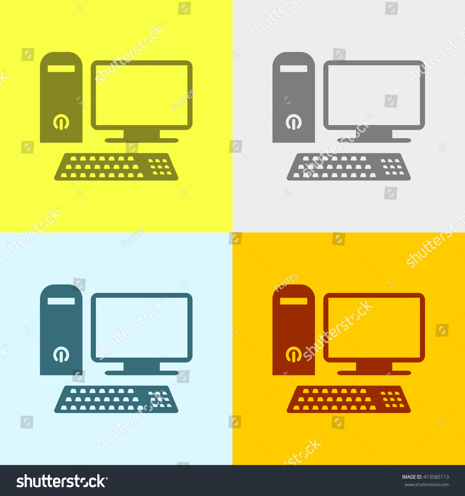Desktop Computer Icon on Four Different Backgrounds. Eps-10._站酷海洛_正版图片 ...