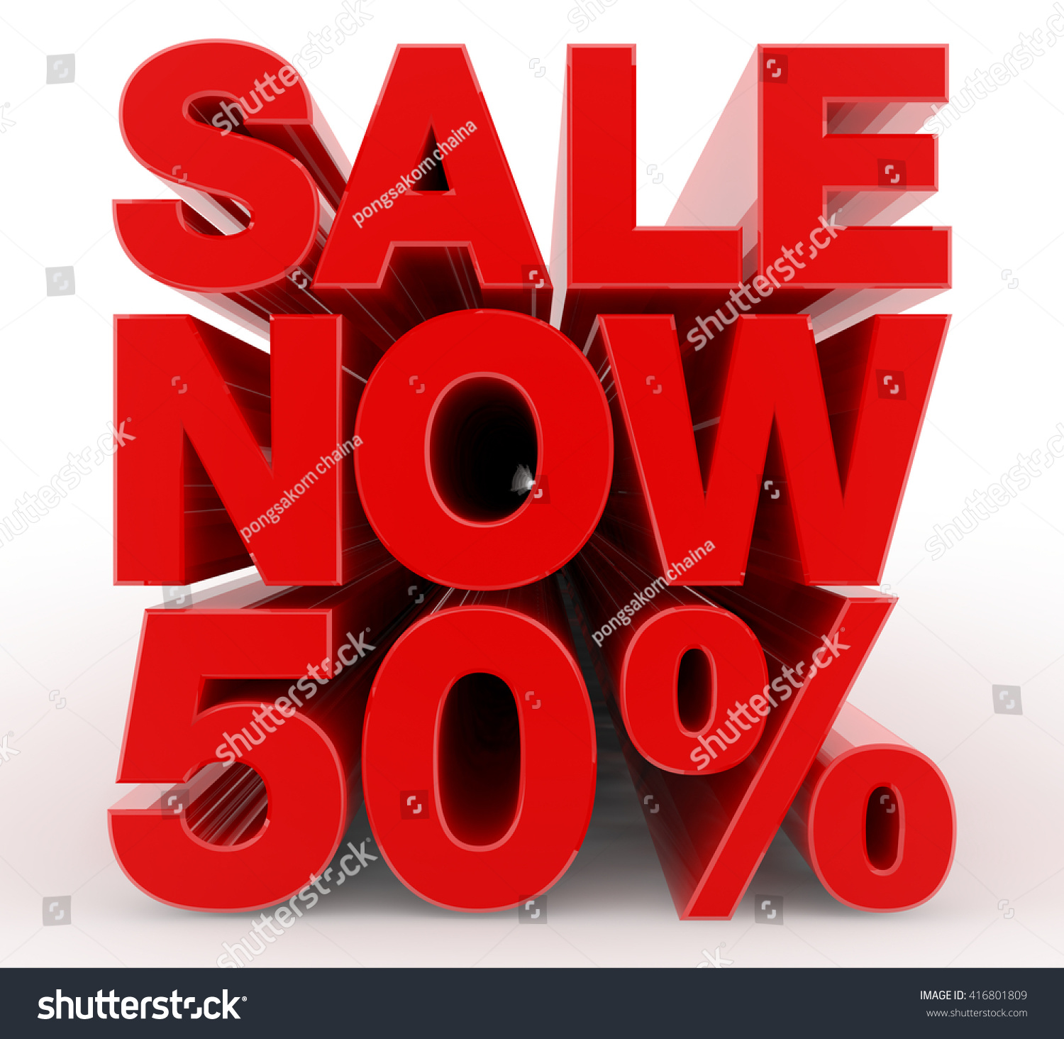 sale now 50 % word on white background illustration 3d rendering