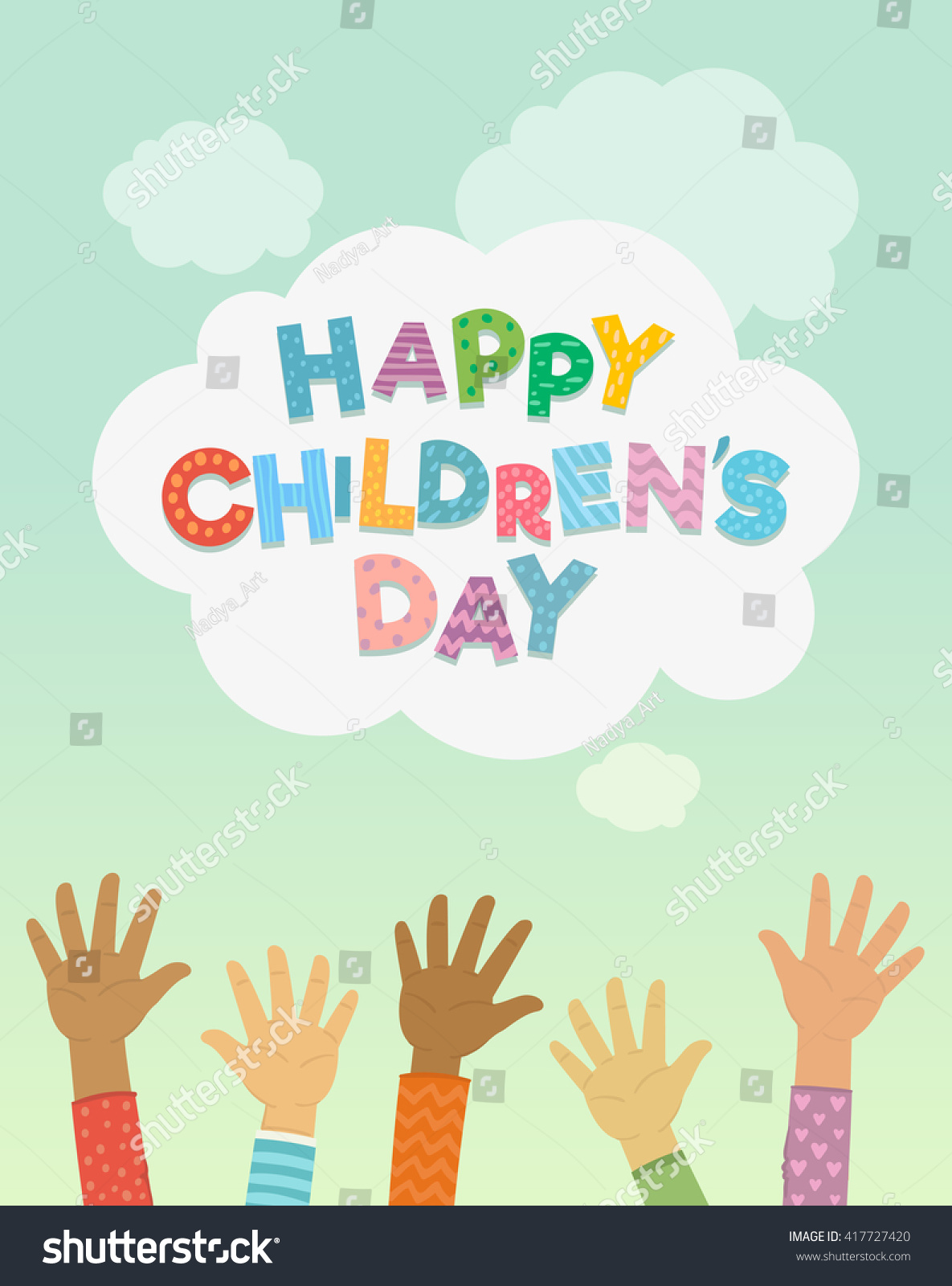 Children's day vector background. Happy Children's Day title. Happy children's day colorful card with children's hands.
