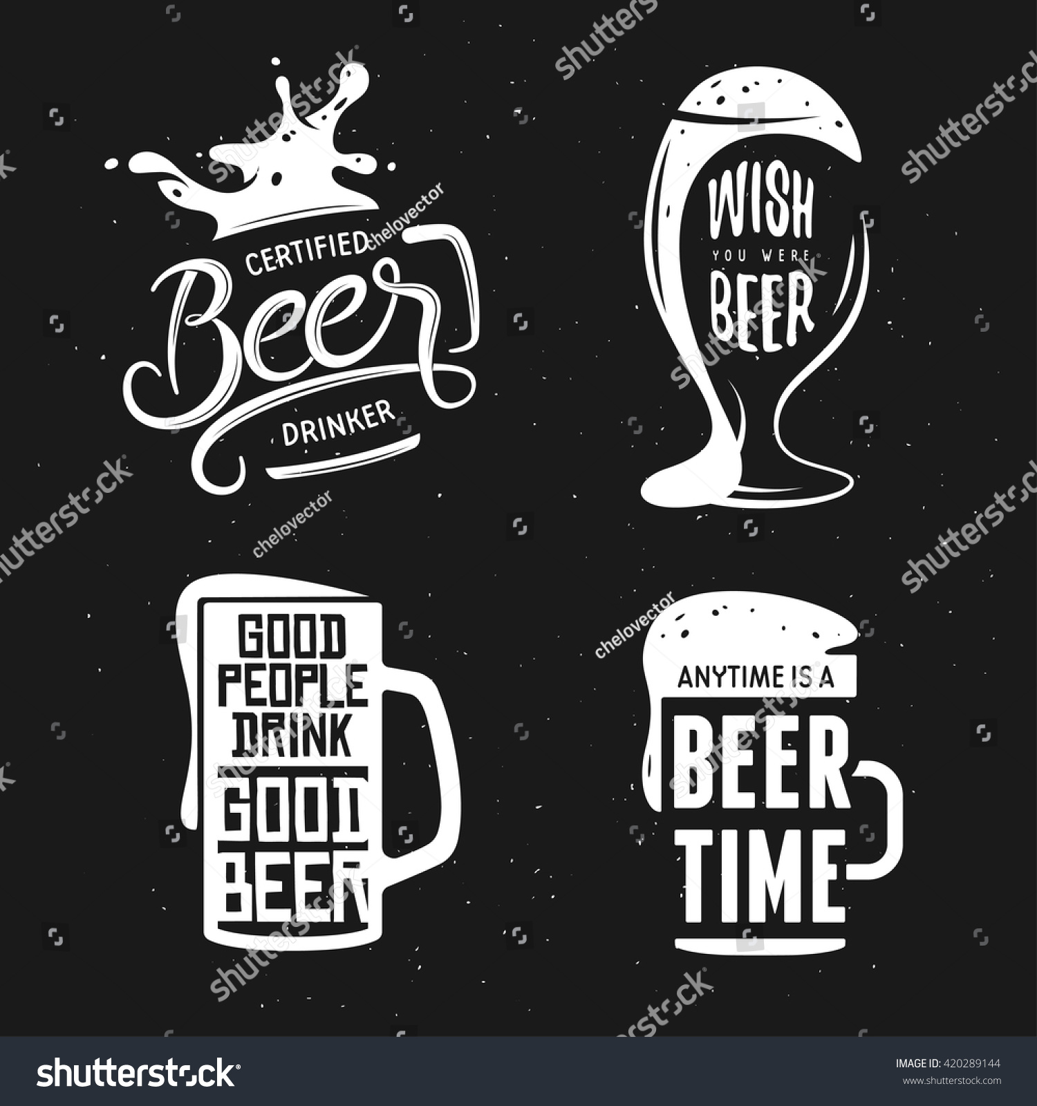 Beer related typography. Vector vintage lettering illustration. Chalkboard design elements for beer pub. Beer advertising.