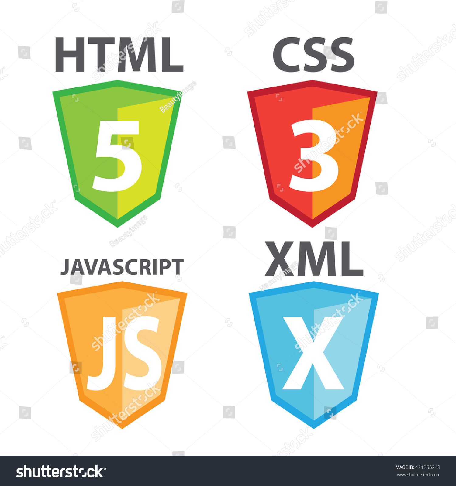 vector of web development shield signs : html5 icon css3 javascript and ...