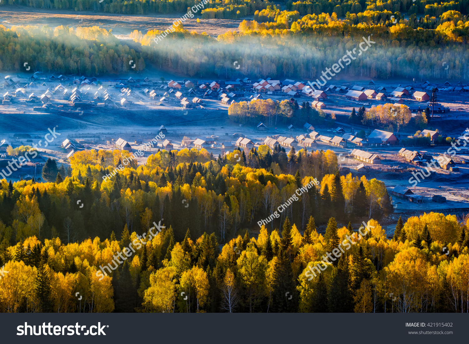 Blue Tone Of Hemu Village In The Foggy Early Morning