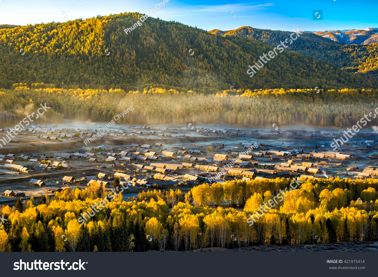 Blue Tone Of Hemu Village In The Foggy Early Morning