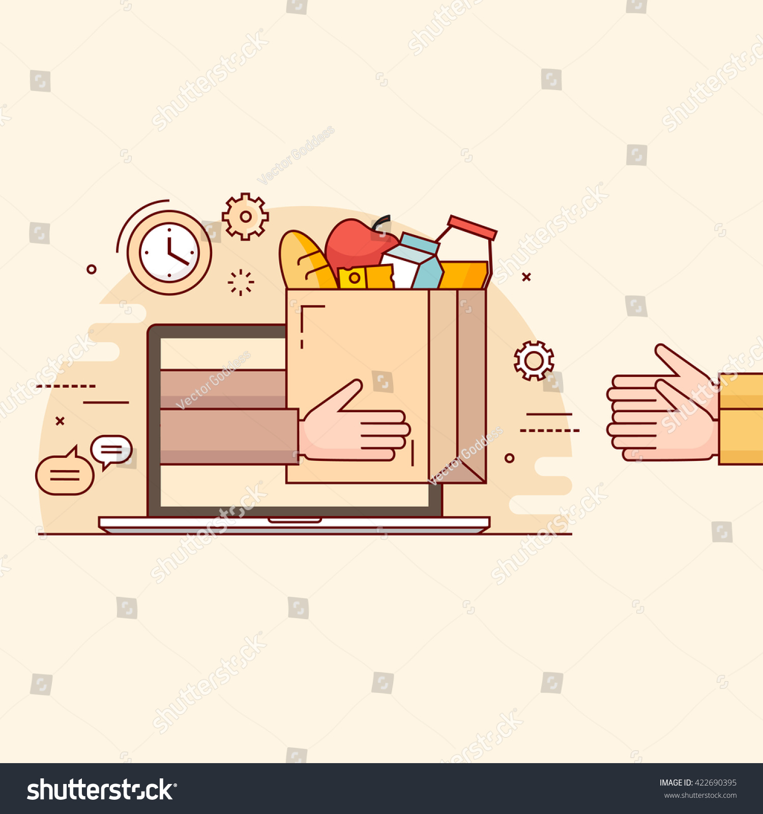 Thin line colorful vector illustration concept for online ordering of food. 