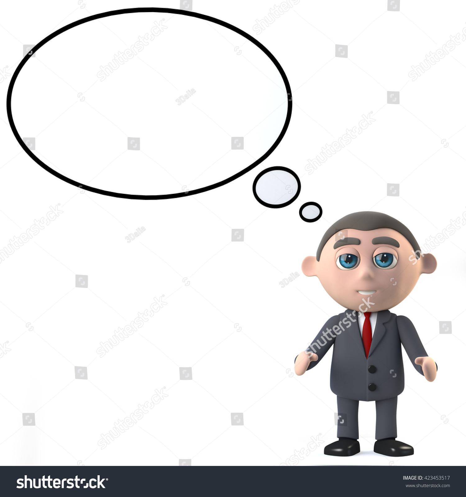 3d render of a cartoon businessman with a blank thought bubble