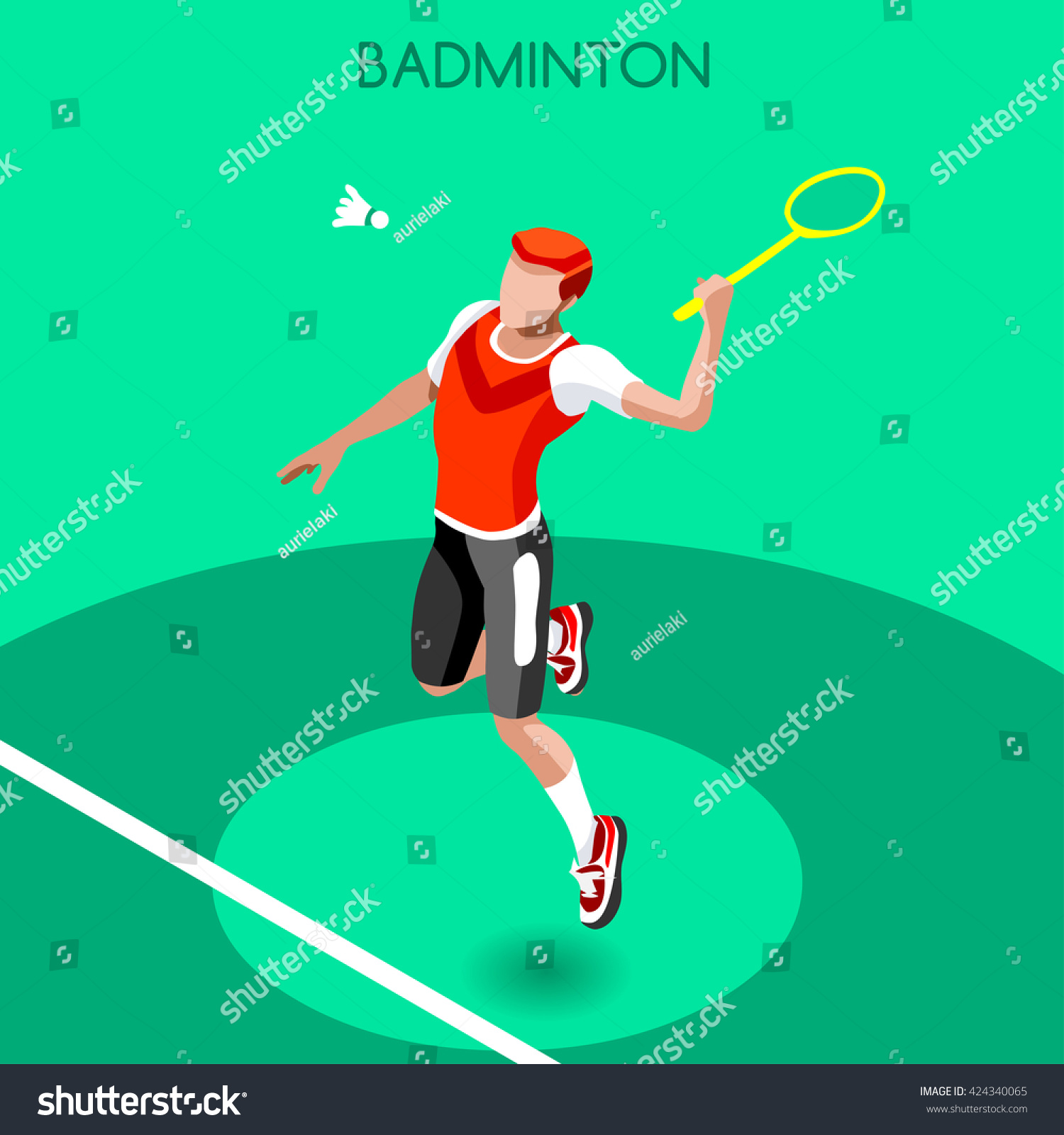 Badminton Player Sportsman Games Icon Set. 3D Isometric Player. Sporting Championship People Badminton Match Competition. Sport Infographic events Vector Illustration.