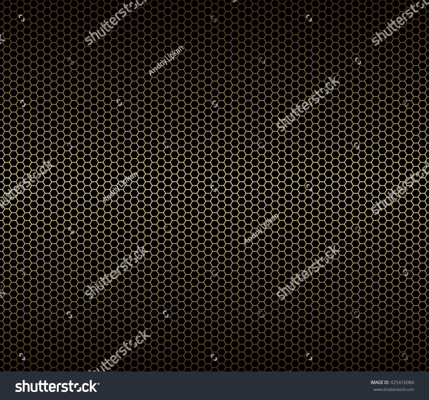 Abstract geometric seamless pattern. Gold hexagon grid on black background. Endless print silhouette texture - 