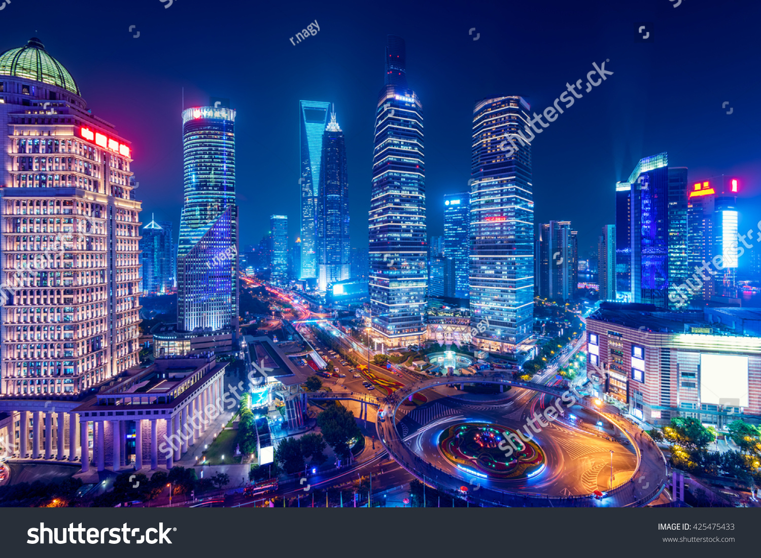 Night view of Lujiazui. Since the early 1990s Lujiazui has been developed specifically as a new financial district of Shanghai.