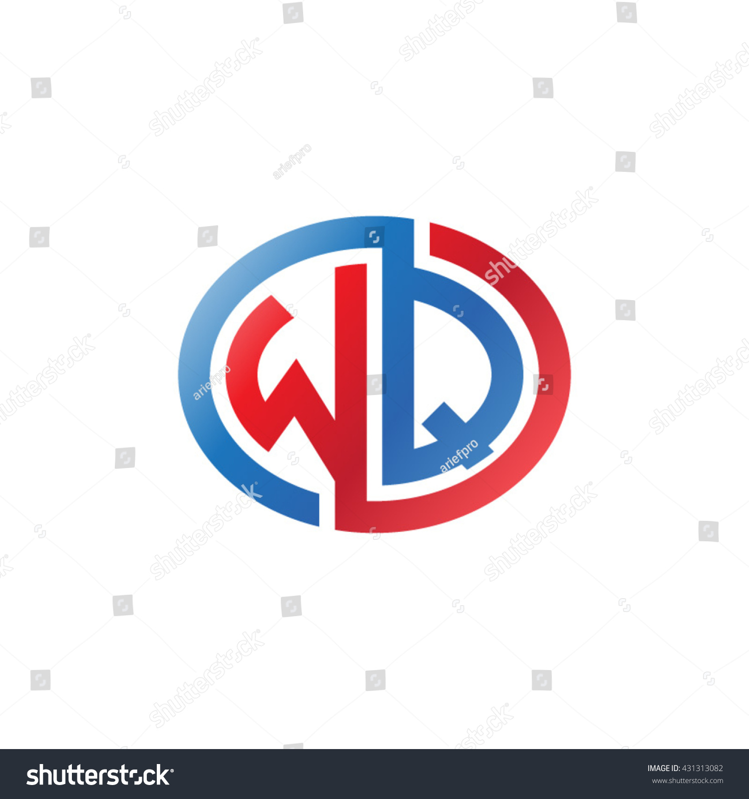 wq initial letters looping linked ellipse logo red blue
