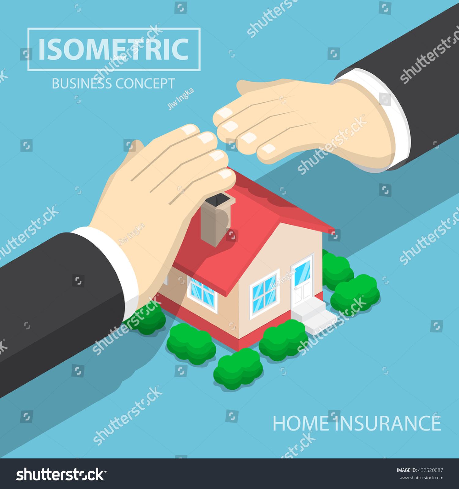 Isometric businessman hands protecting the house  real estate insurance  home insurance concept