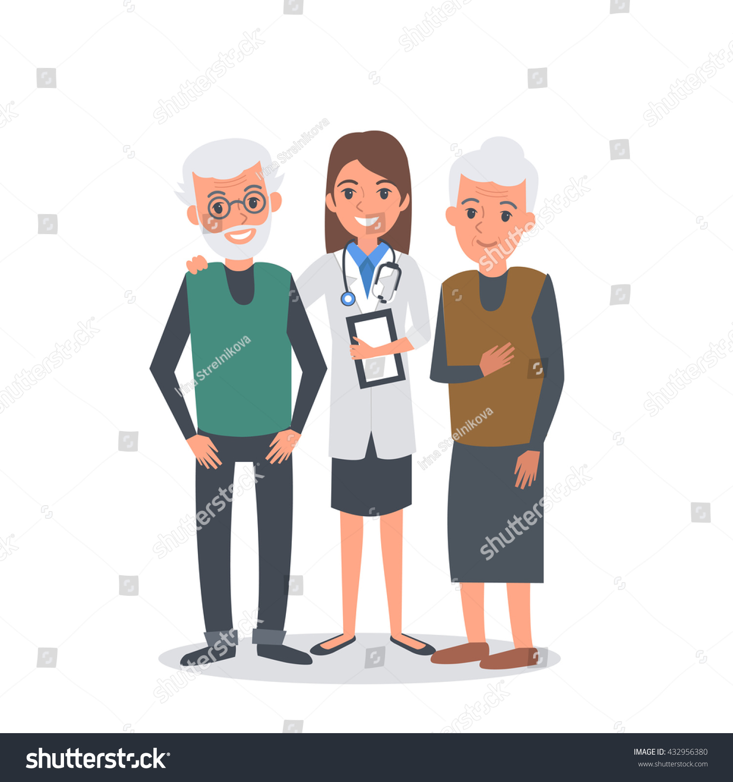 Doctor with elderly patients. Vector concept illustration.