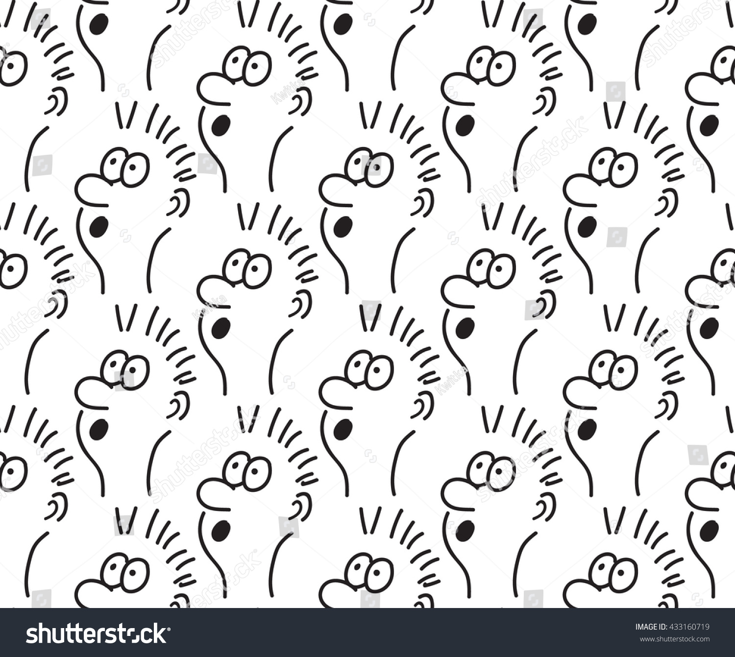 seamless pattern with doodle portraits of surprised man. black and white people seamless background. monochrome outline talking men drawing. vector illustration .
