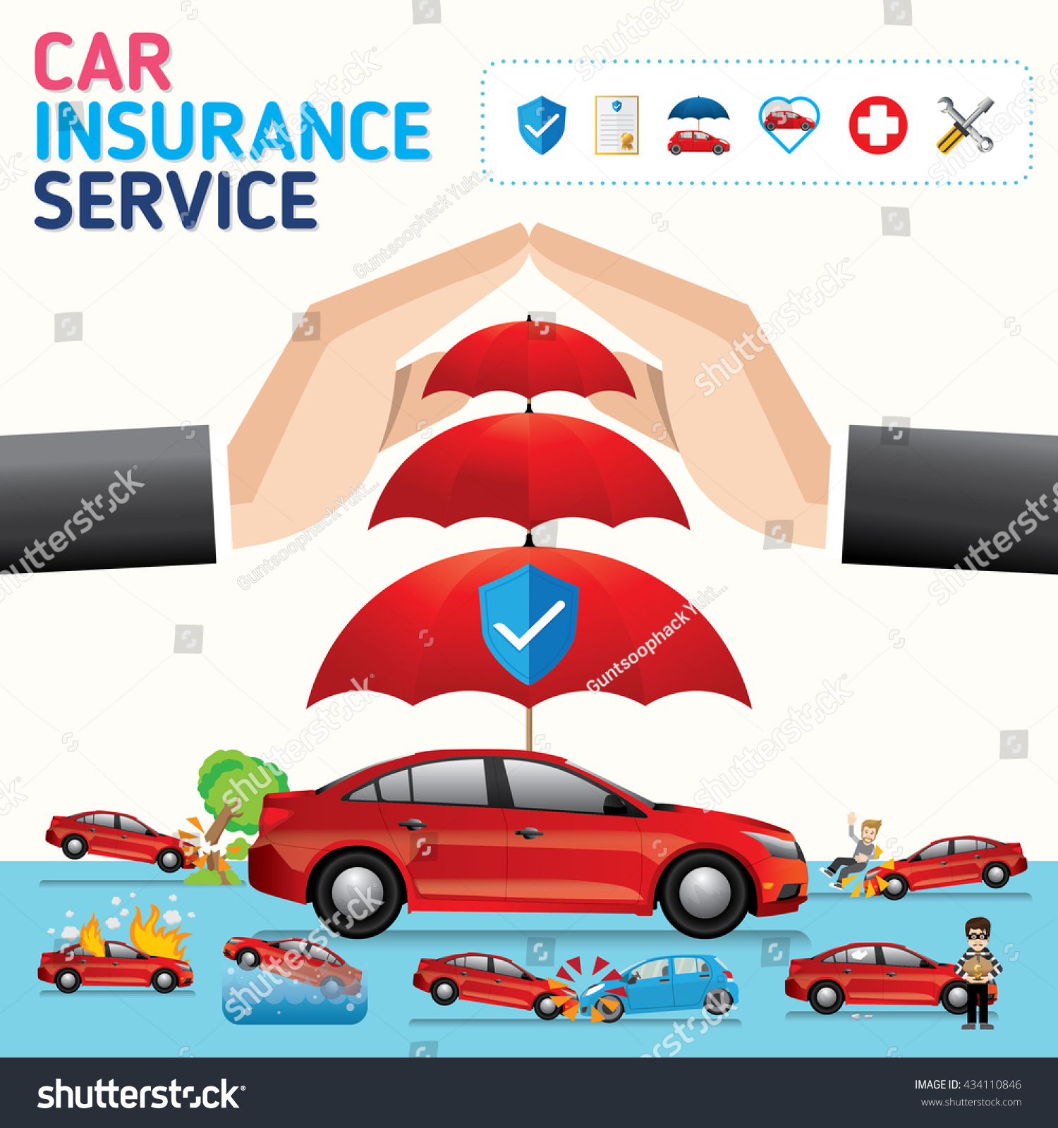 Car insurance business service icons template. Can be used for workflow layout  banner  diagram  number options  web design  timeline  info graphics.Vector illustration.