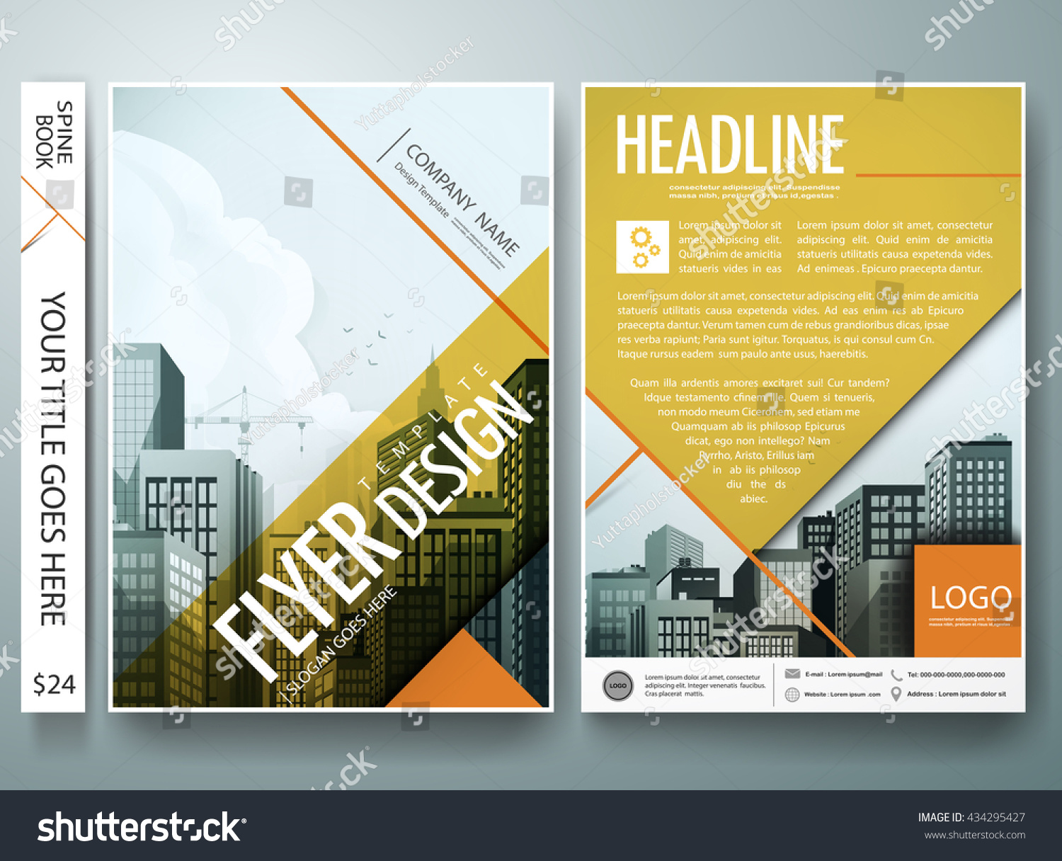 Flyers design template vector. Business brochure report magazine poster. Cover book portfolio presentation. Yellow abstract shape on a4 layout.