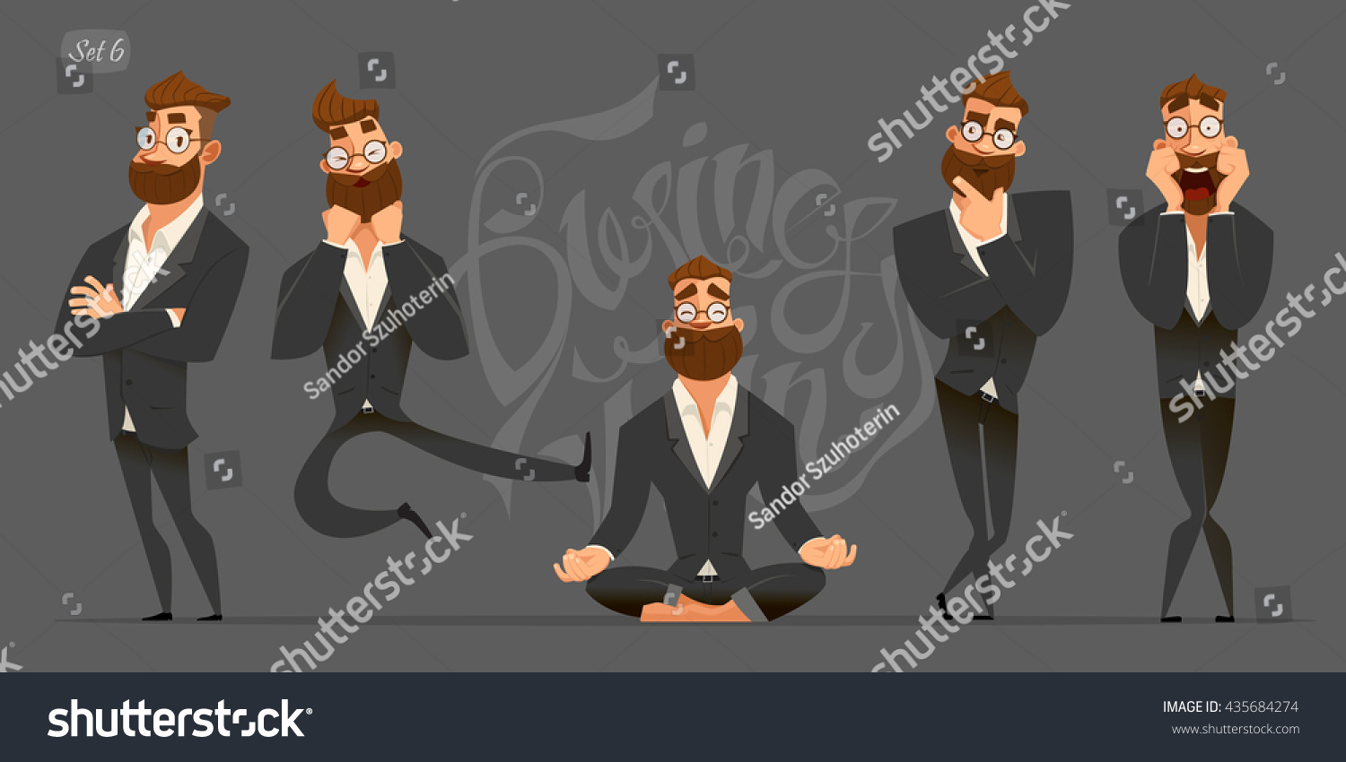 Business man characters. Business mans in black suits. Emotions and expressions