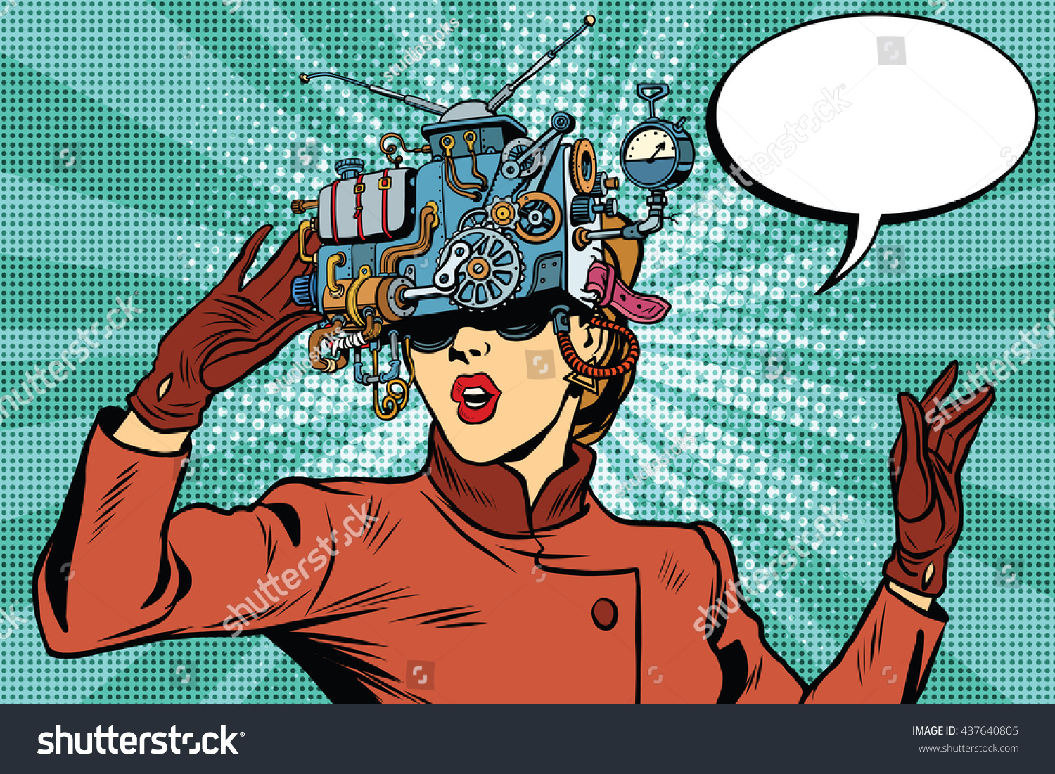 Virtual reality glasses retro girl science fiction