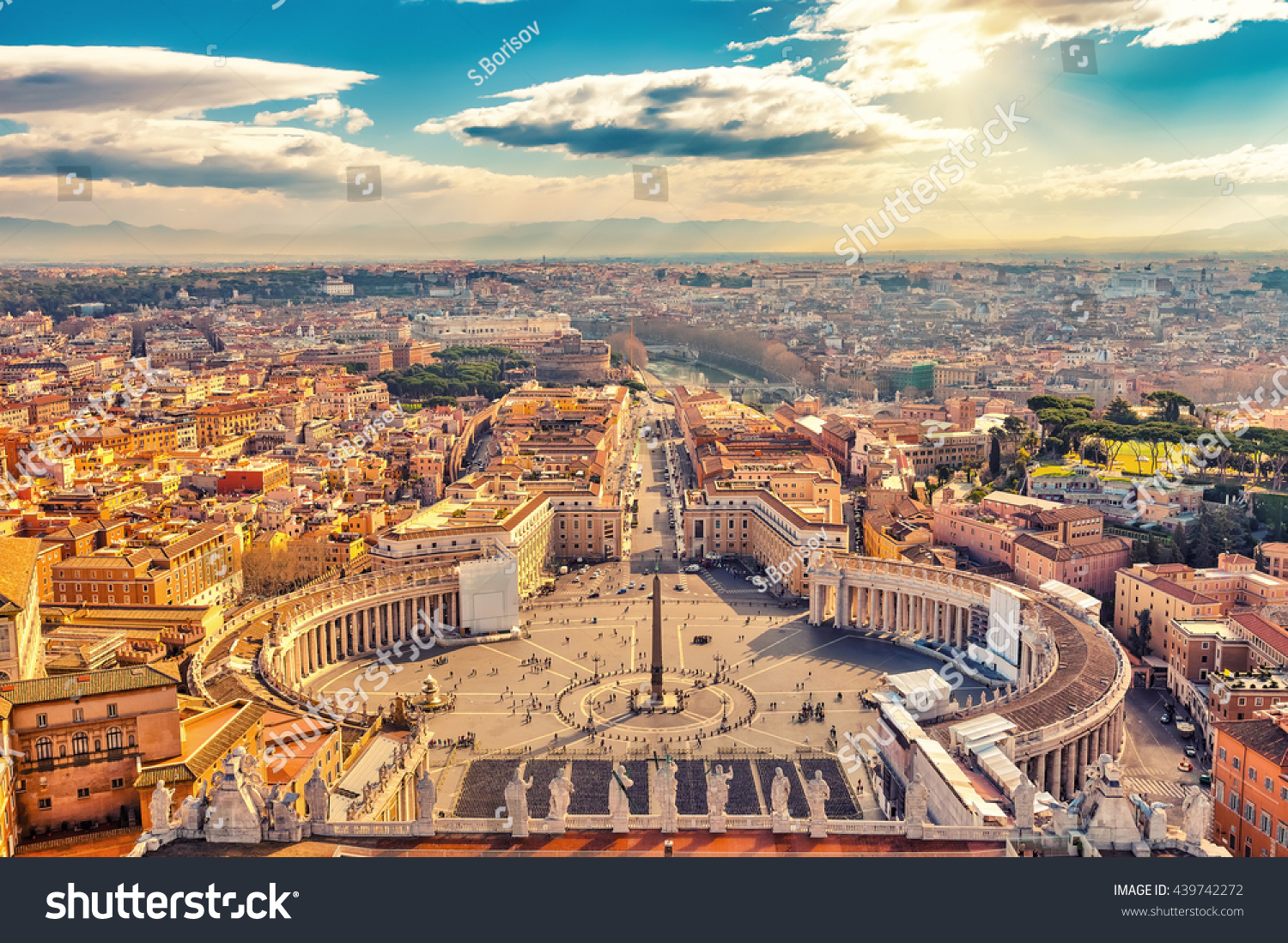 Saint Peter's Square in Vatican and aerial view of Rome