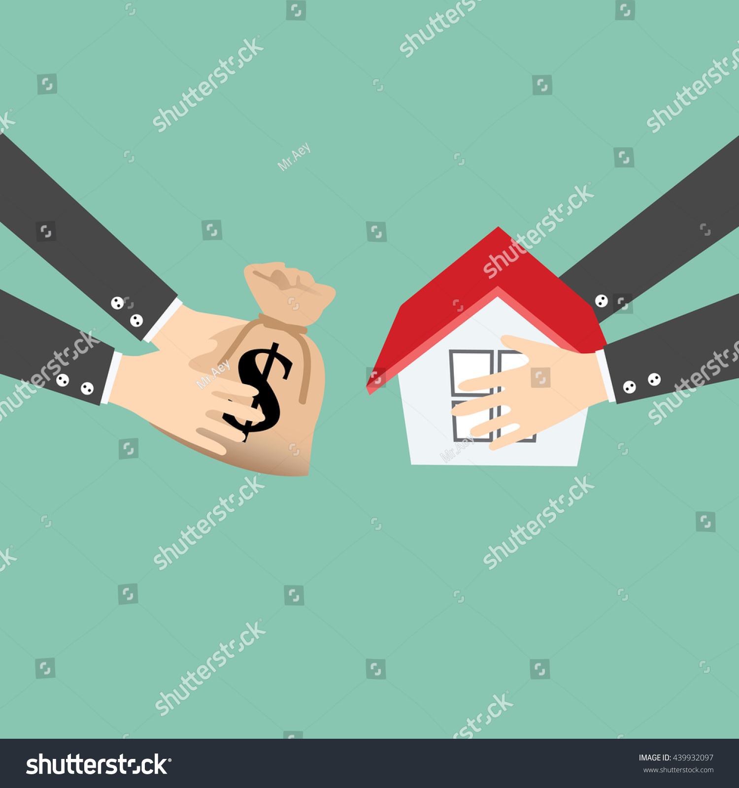 Hands holding money and a house vector. Housing industry mortgage plan and residential tax saving strategy