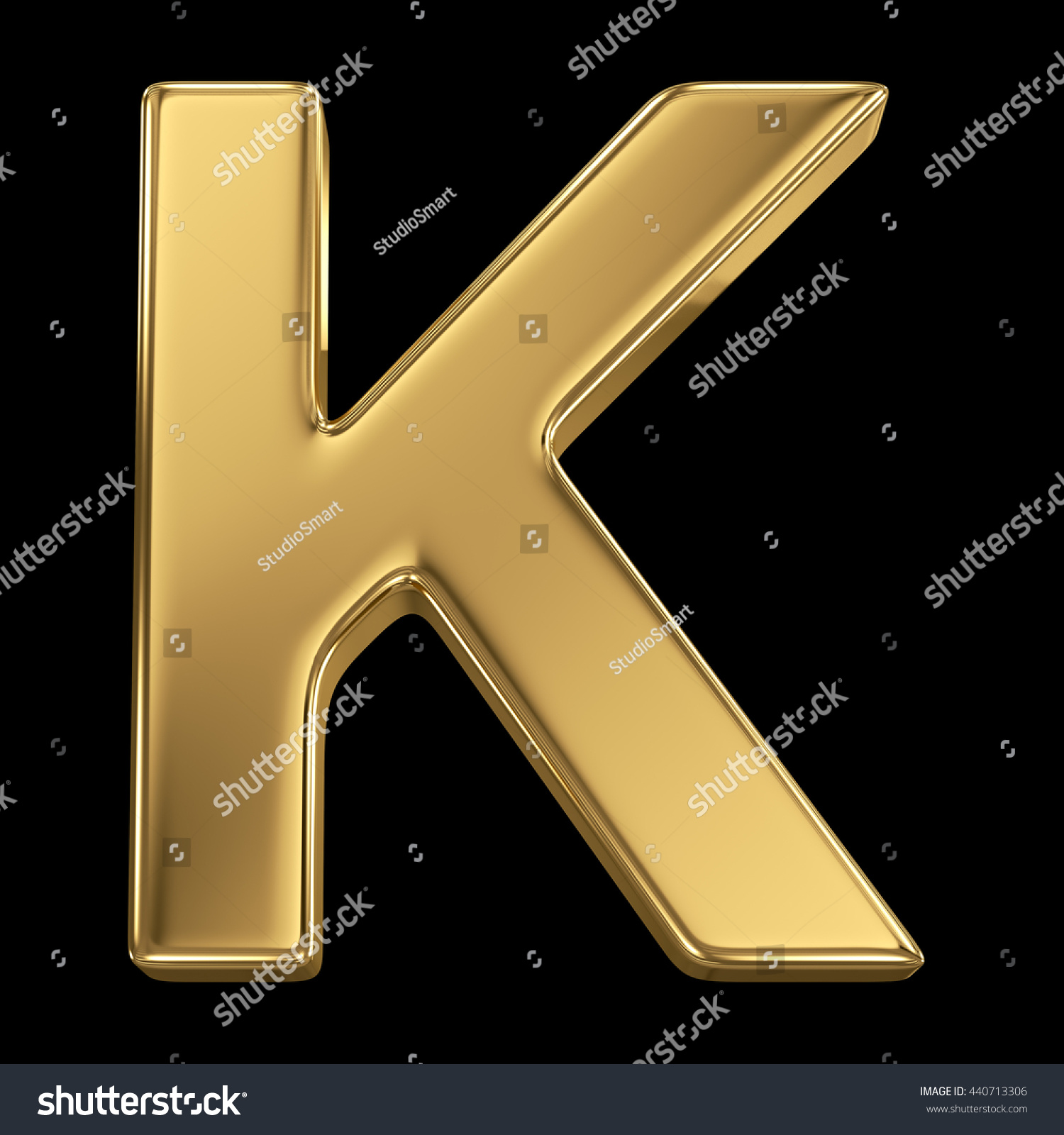 golden shining metallic 3d symbol letter k