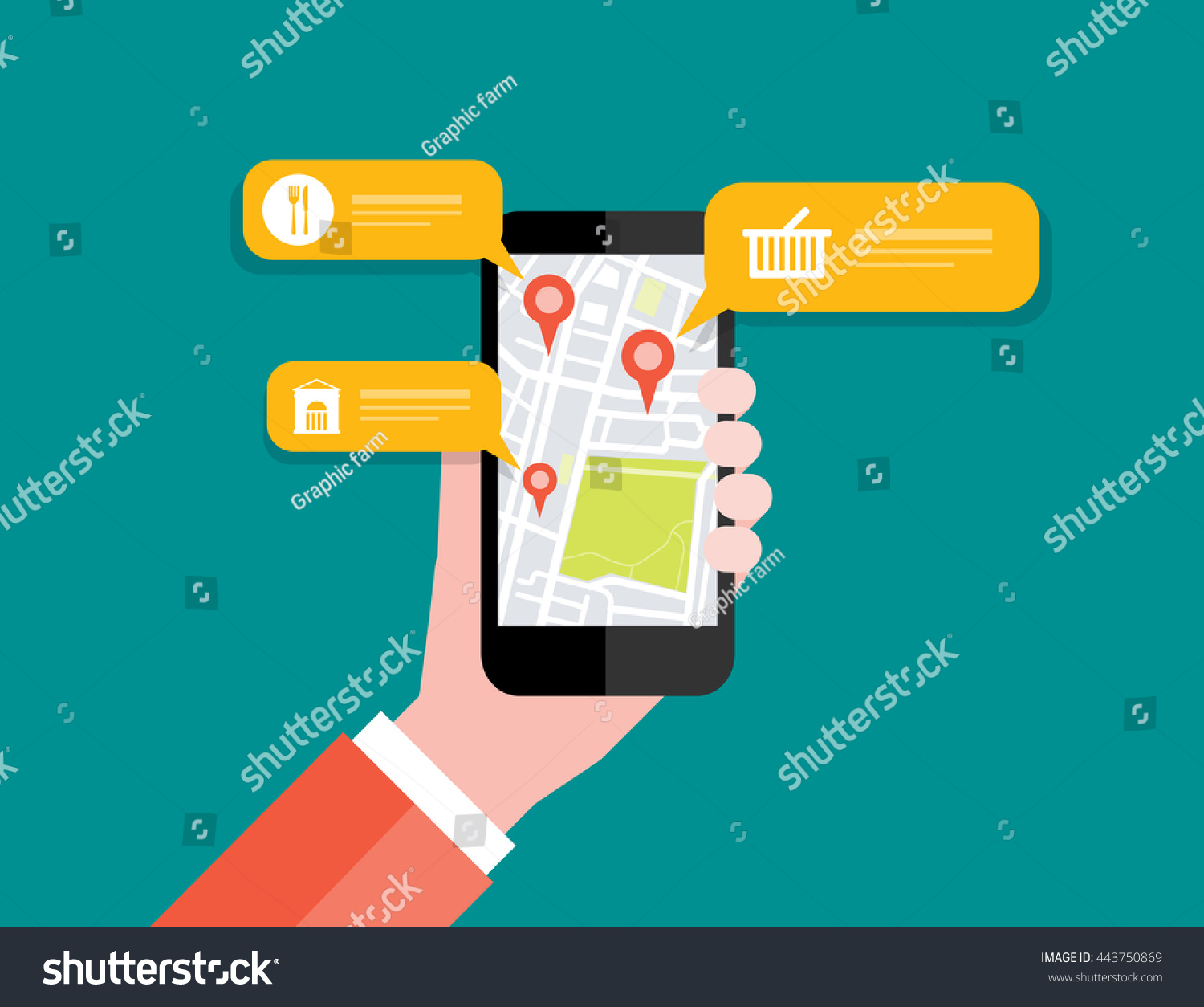 Hand holding mobile with map location navigation  check in  and GPS concept 