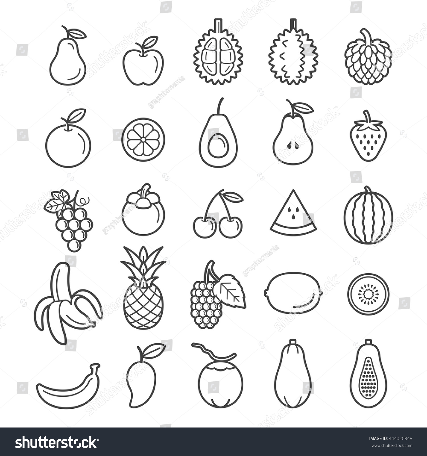 Fruits Icons. Vector Illustration.