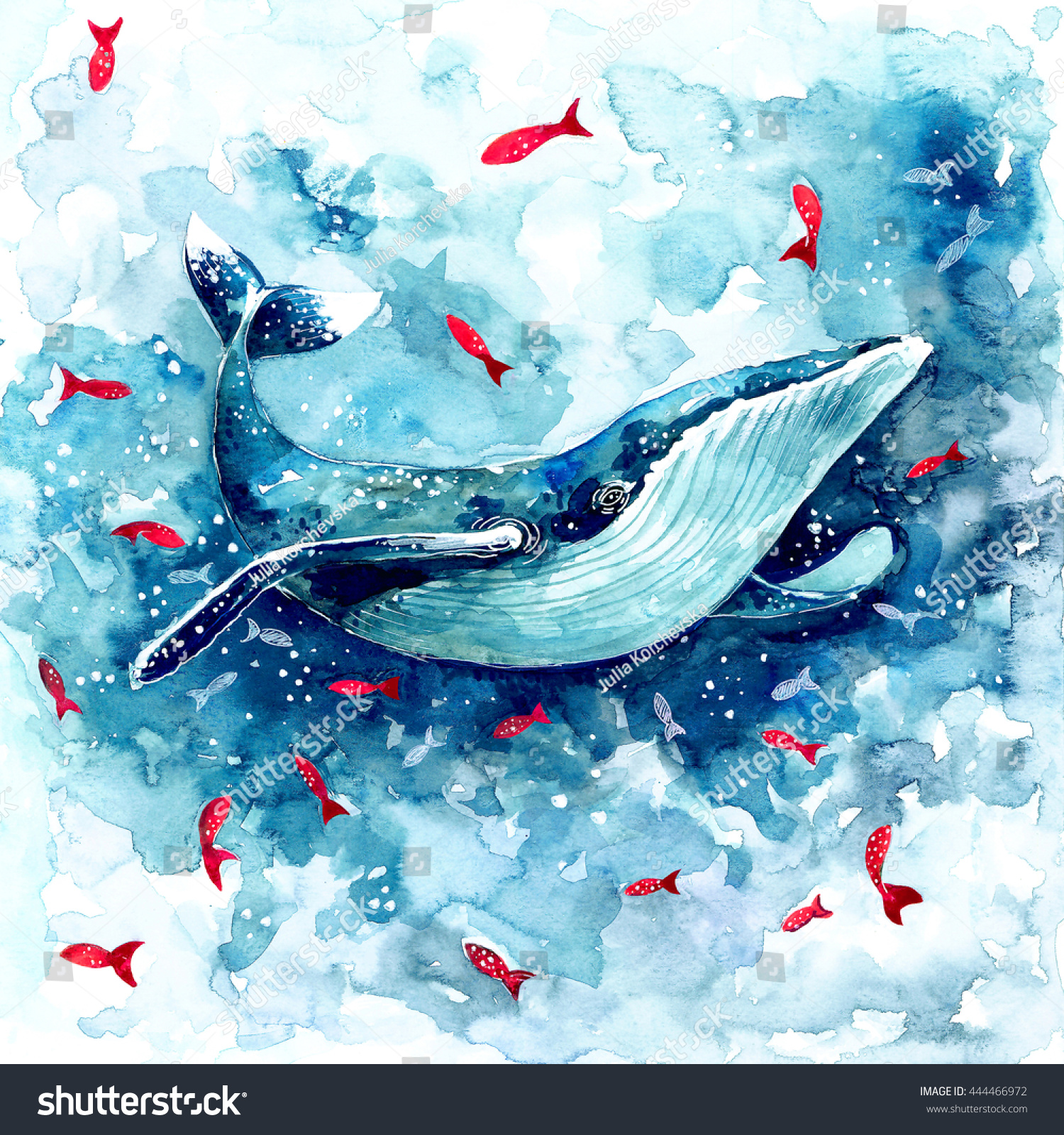 Watercolor whale. Hand-drawn illustration