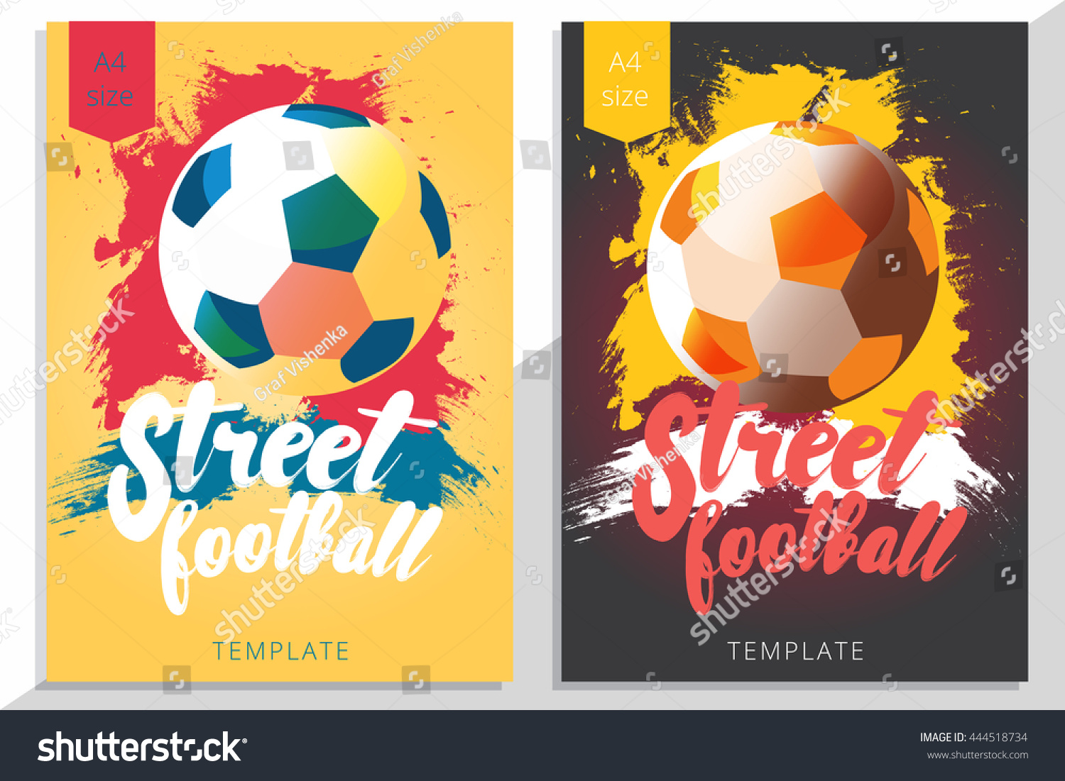 Set of street football poster design in A4 size. Vector soccer flyer illustration