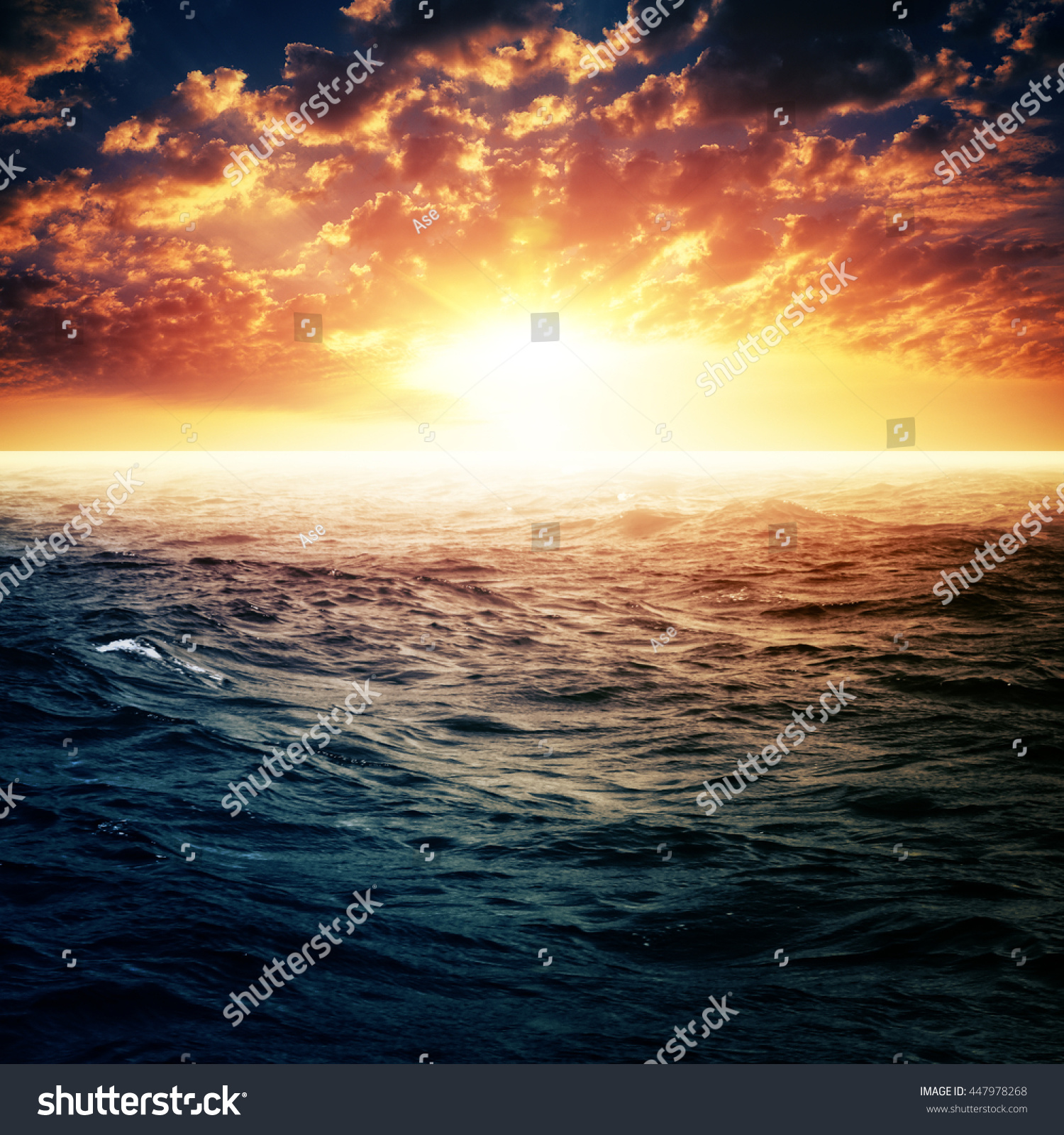 Dramatic sunset over ocean surface  abstract summer vacation backgrounds