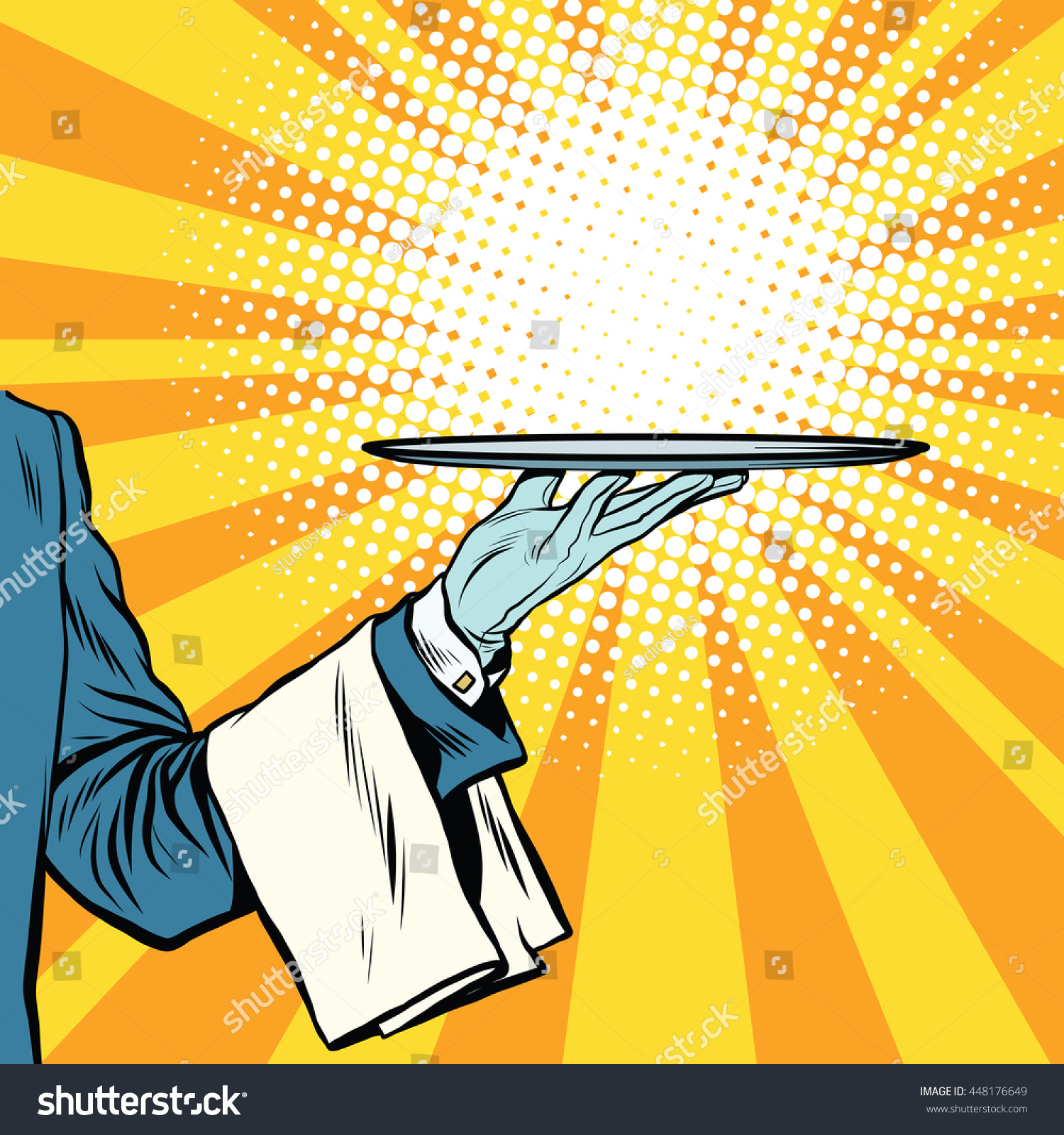 waiter hand tray presentation pop art retro vector