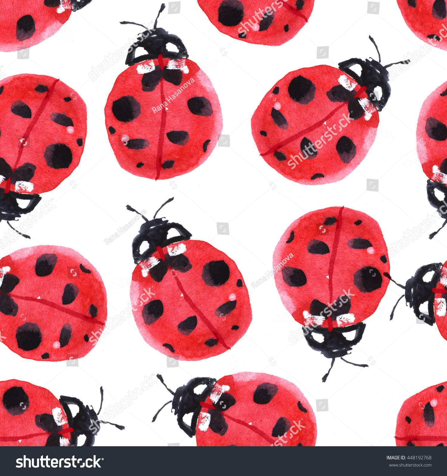 Ladybird seamless pattern. Bug silhouette watercolor sketch. Insects art illustration. Vintage graphic for fashion fabric  postcard  greeting card  book. Ink  pencil  watercolor drawing.