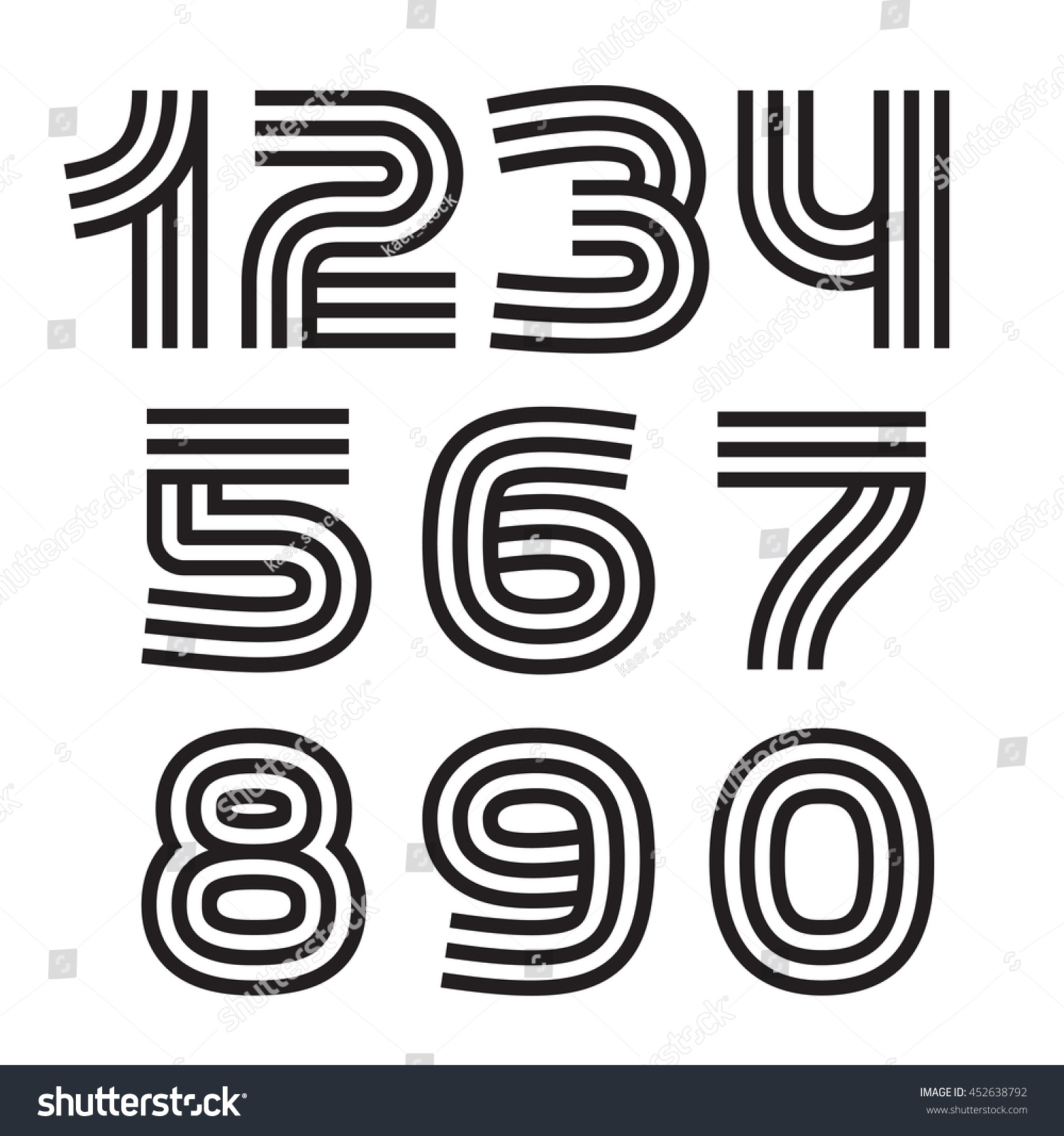 Numbers set logos formed by parallel lines. Vector design for banner ...