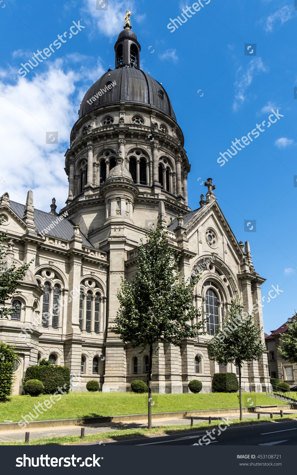 dome of the old historic christuskirche church in mainz germany