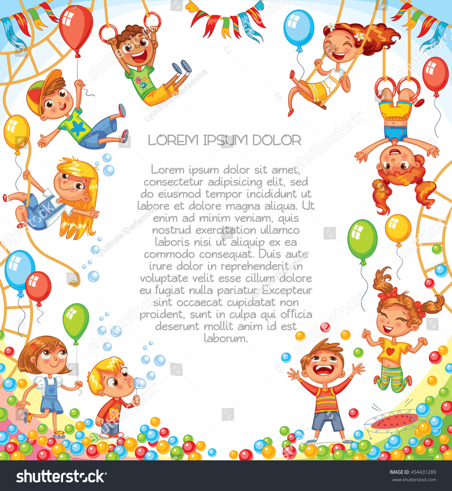Fun Rides Template Amusement park. Playground. Children have fun on the rides. Template ...