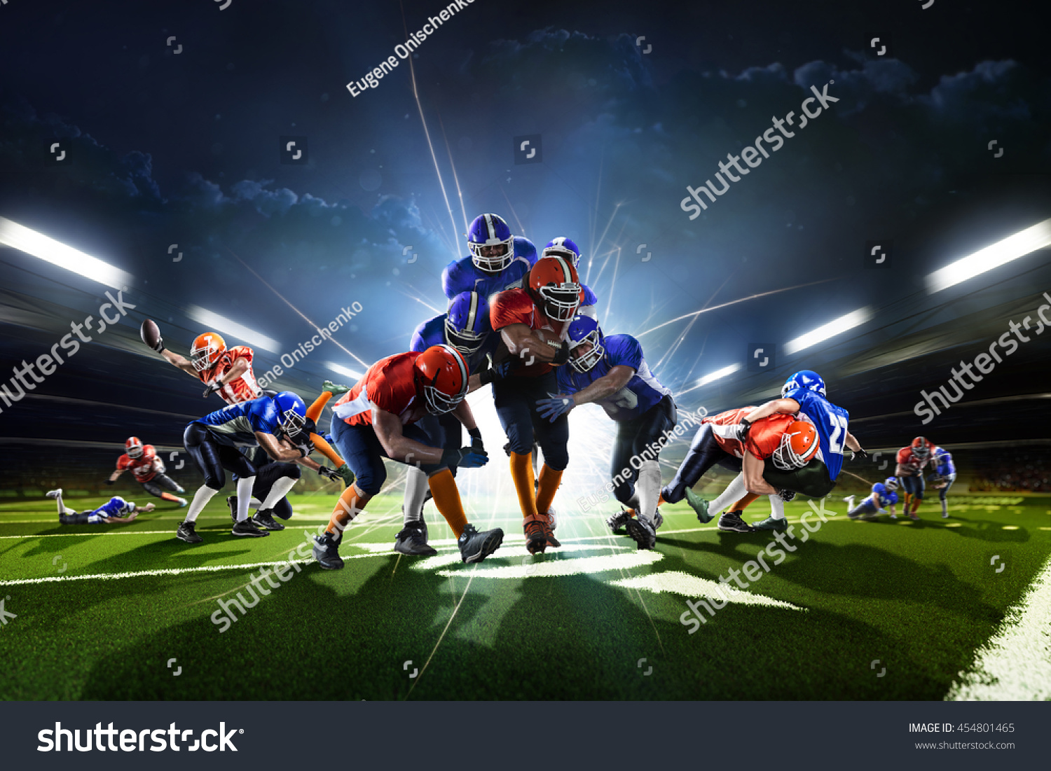 Collage from american football players in the action grand arena
