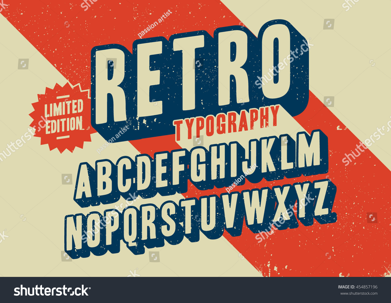 Vector of stylized retro font and alphabet