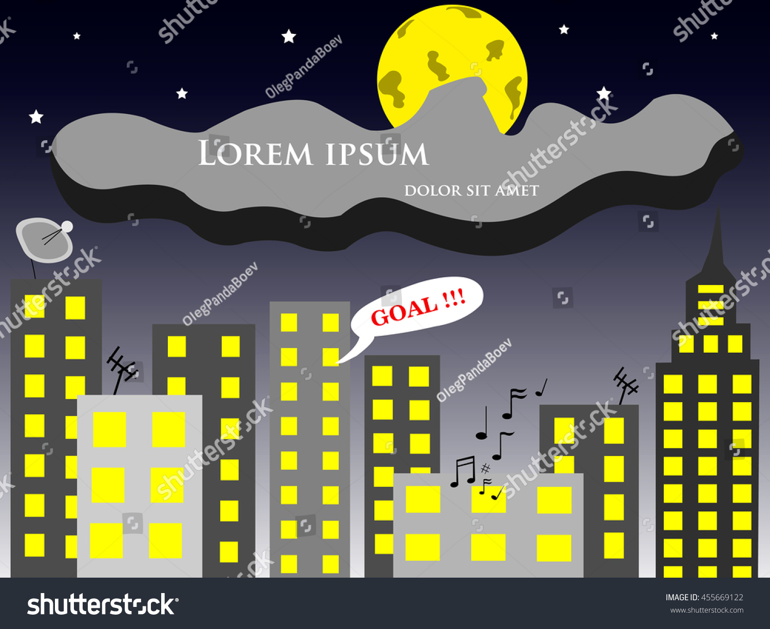 Night city and full moon