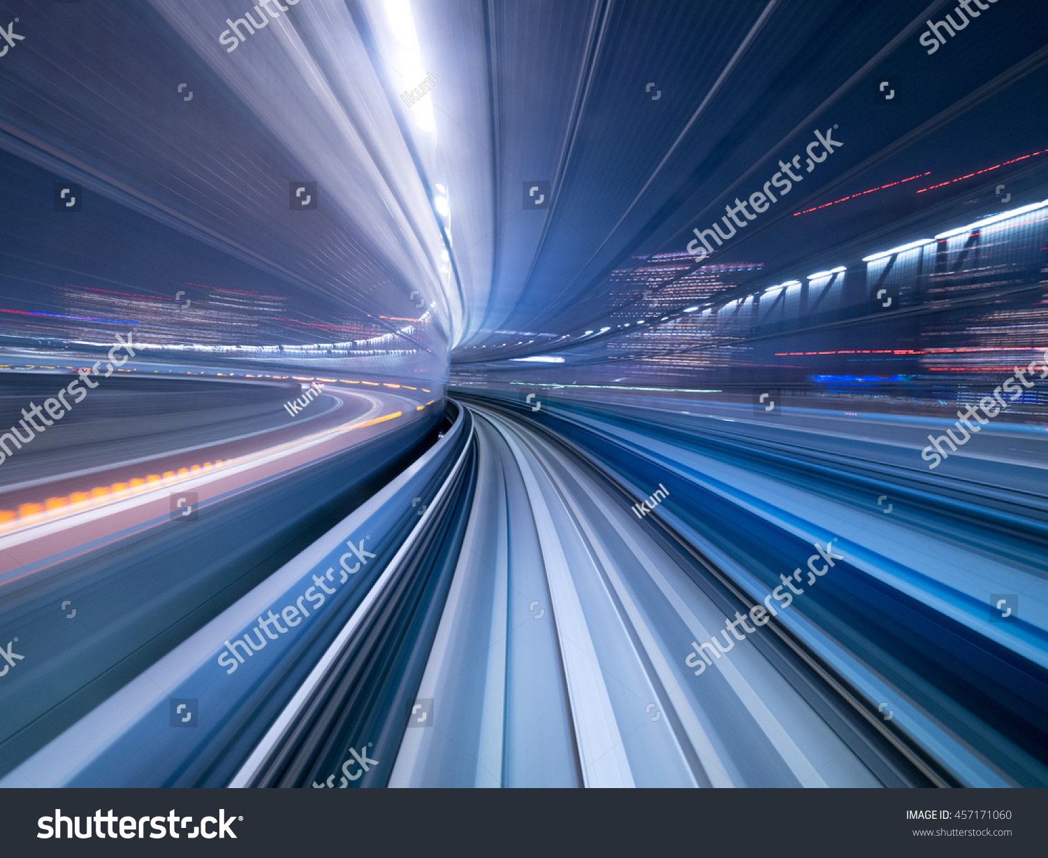 Motion blur of train moving inside tunnel in Tokyo  Japan