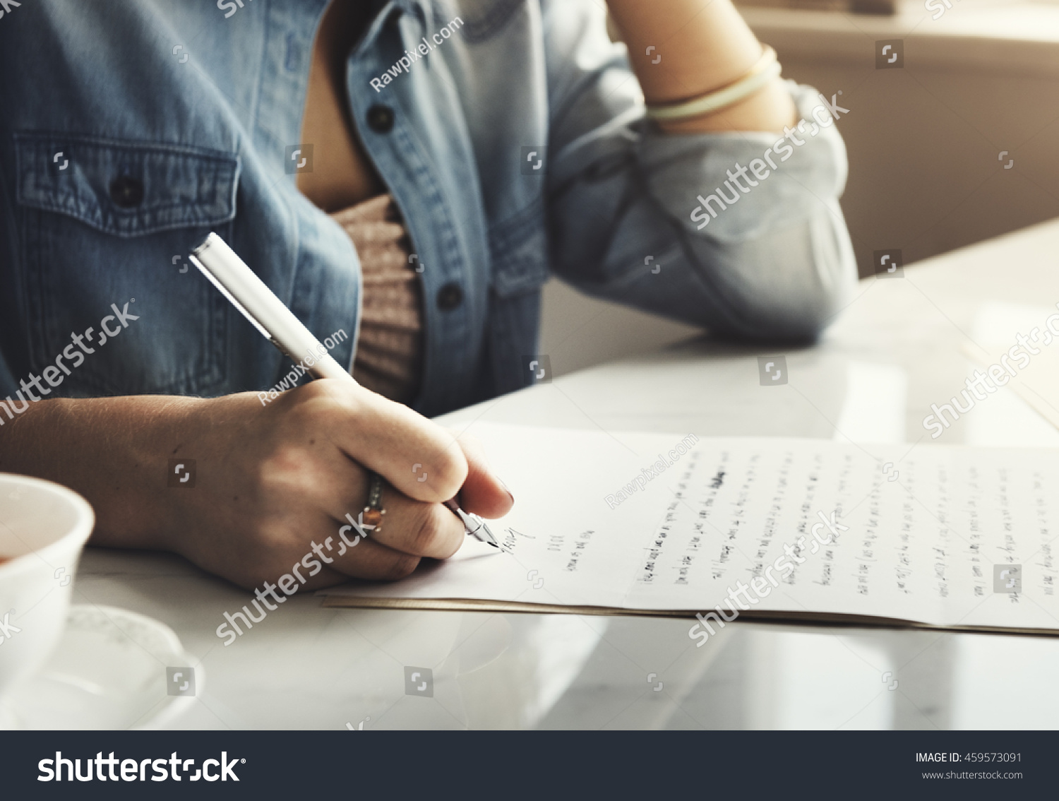 Girl Writing Letter Home Concept
