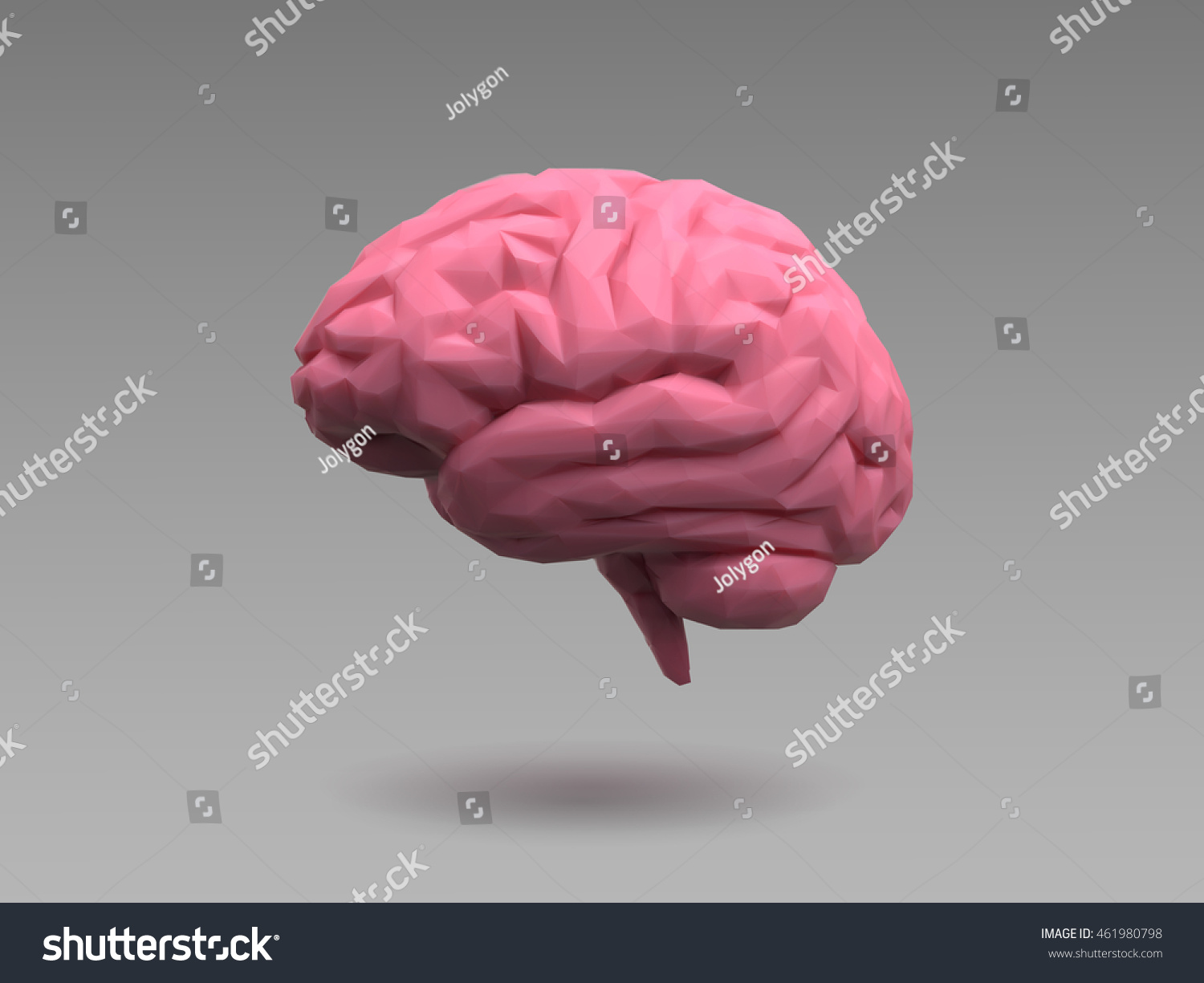Low poly pink brain on natural 3d lighting look