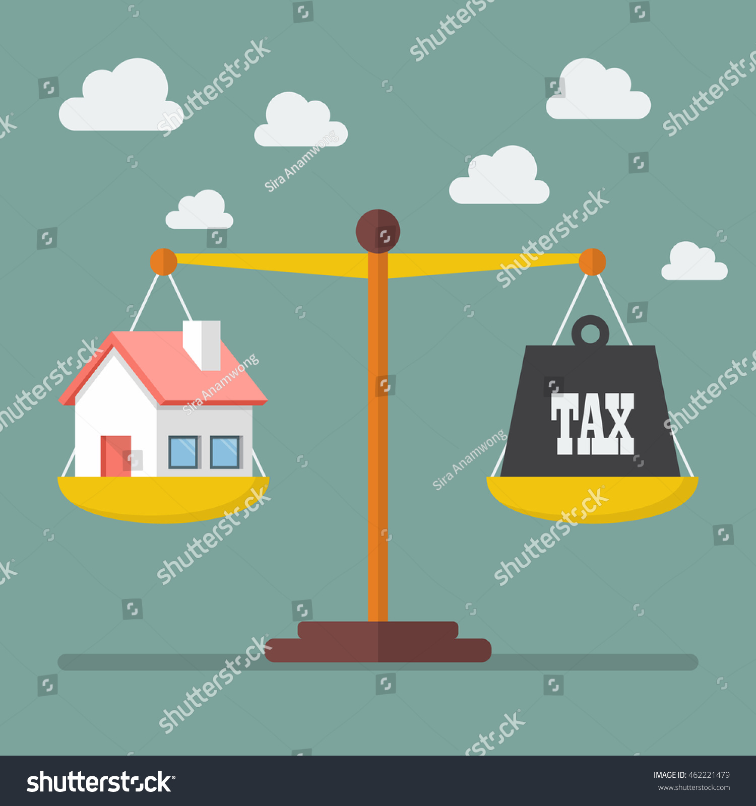 House and Tax balance on the scale. Business Concept
