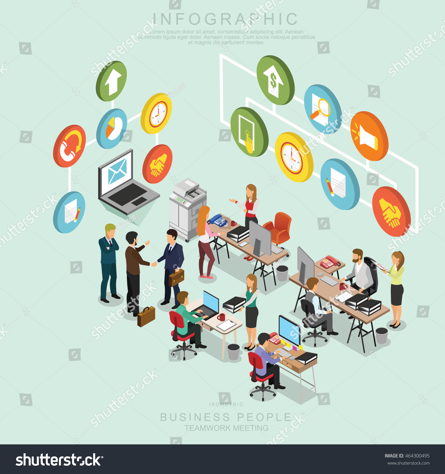 Isometric Business People Teamwork Meeting in office  share idea   info graphic vector design Set T