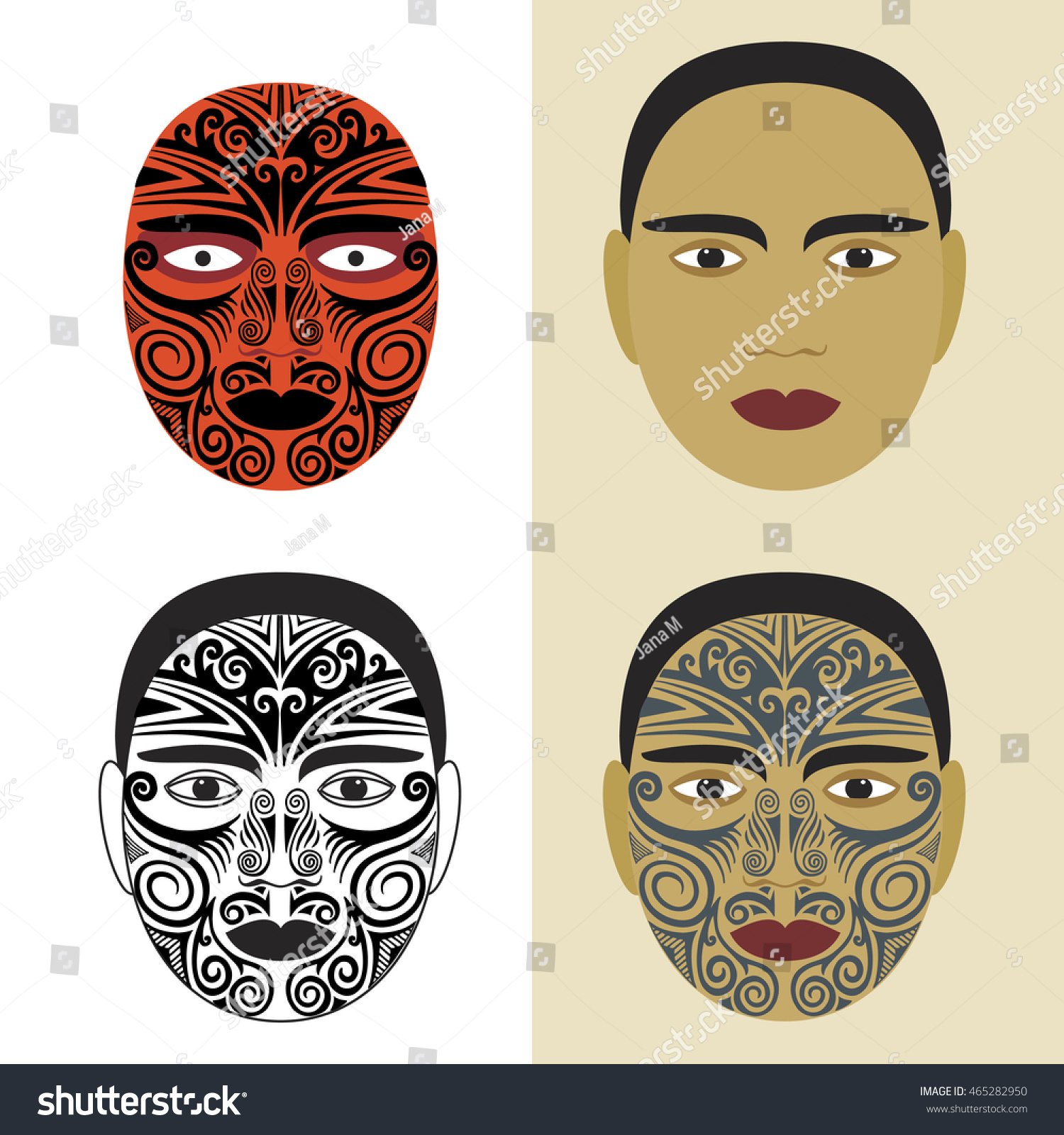 Maori. The tattoo on a face. Mask. The man's head. Aborigine. Vector illustration.