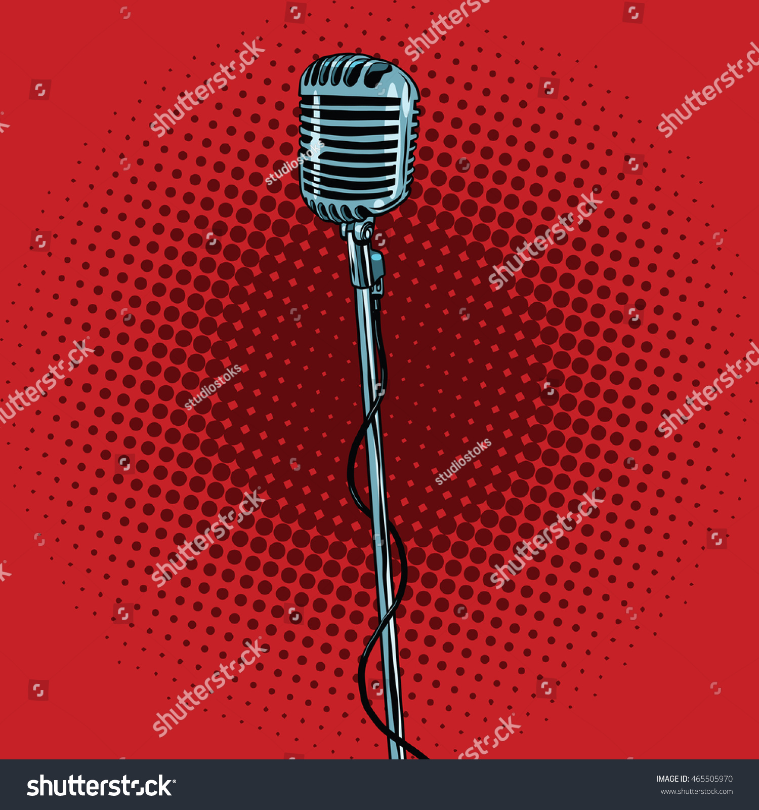 retro microphone and stand pop art vector illustration. Music and ...