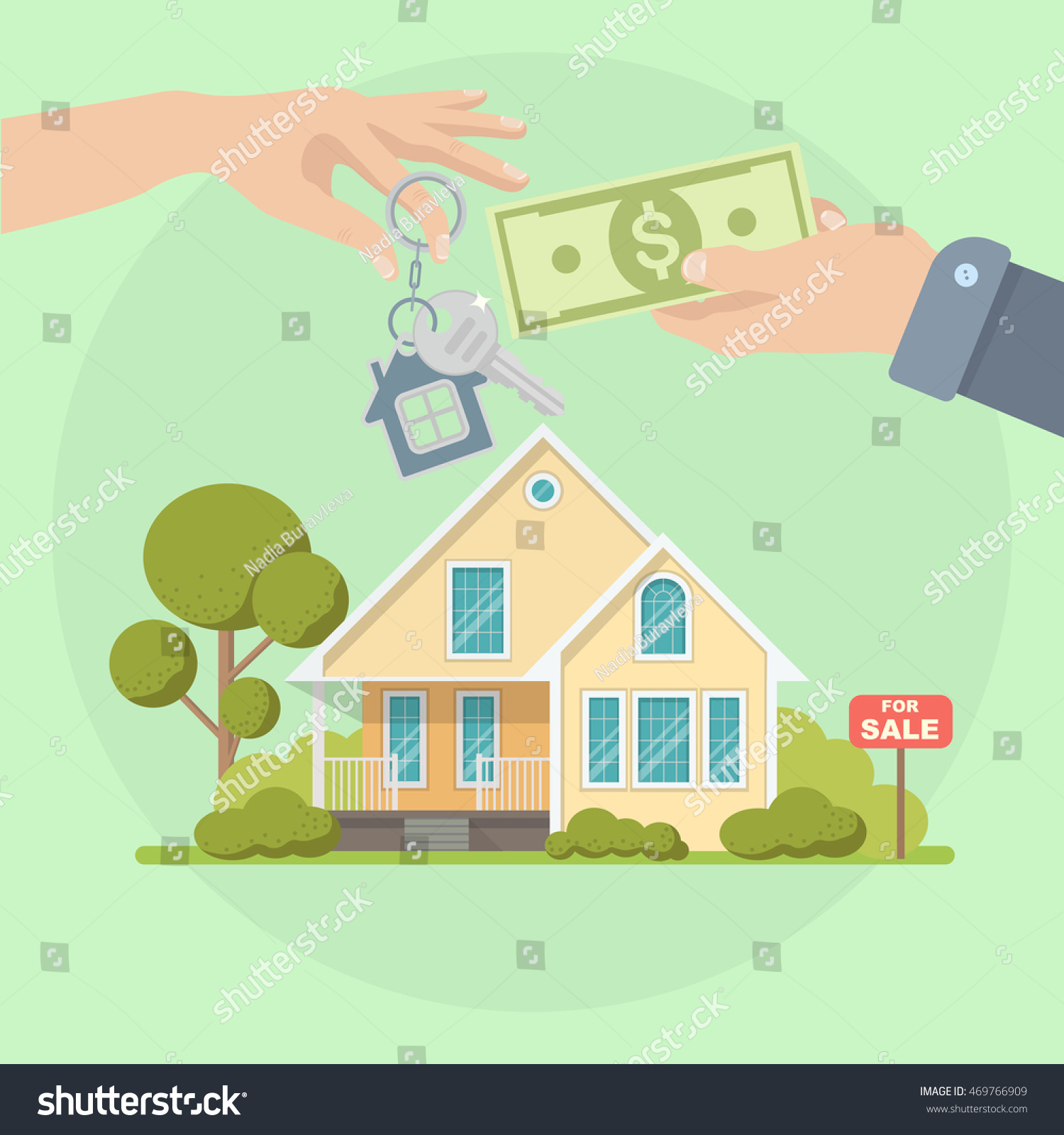 Buying a house. Real estate and Home for Sale concept. Vector illustration. Flat style