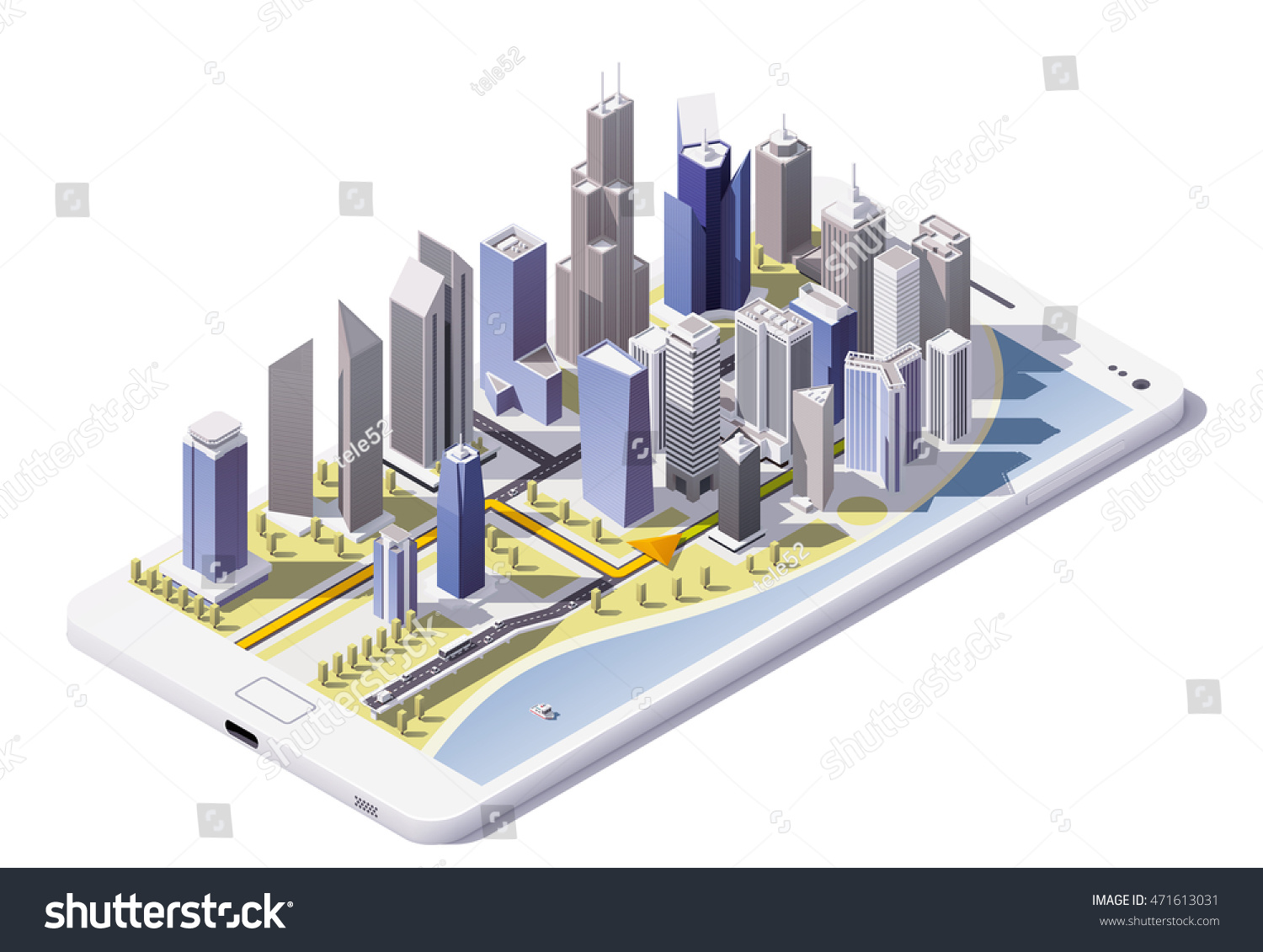 Vector isometric city navigation icon