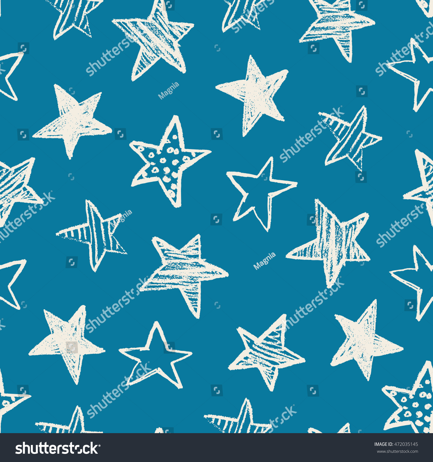Seamless pattern with hand drawn textured stars
